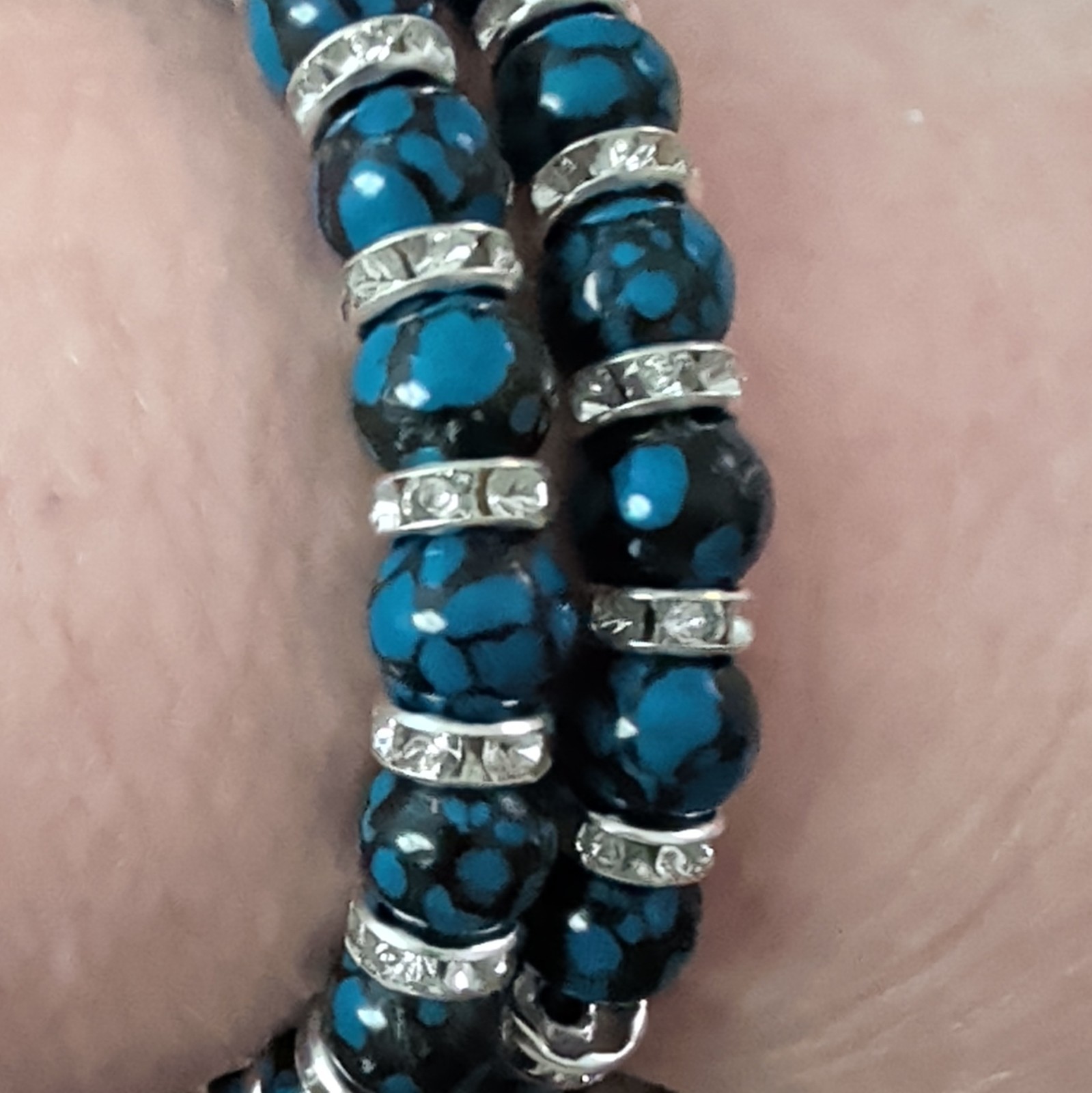 Set of 2 Dark Blue Turquoise Bracelets w/ Silver Spacers