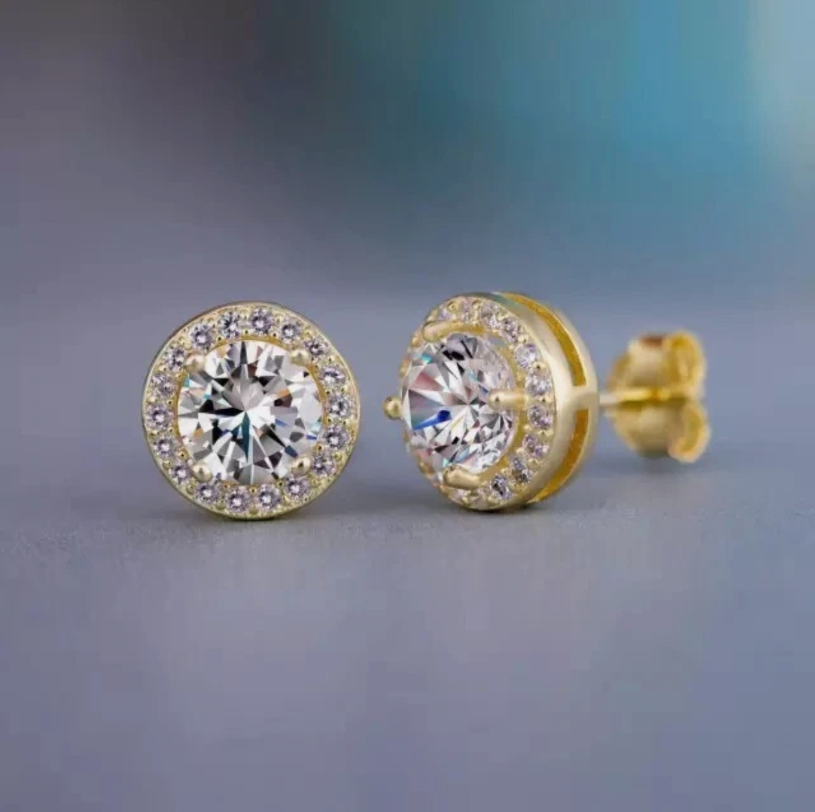Gold Plated Stud Earrings With Cubic Zirconia Unisex, Women, Men