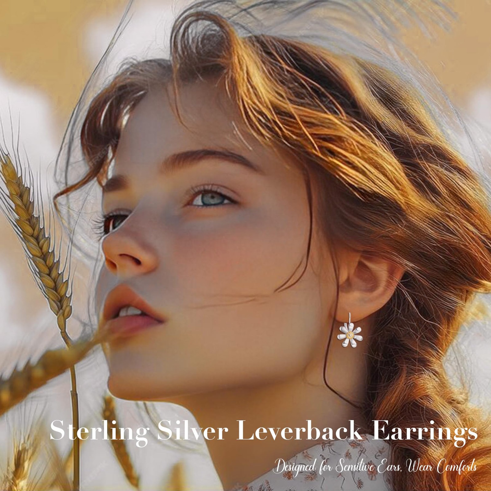 Daisy Earrings 925 Sterling Silver Leverback Drop Dangle Earrings for Women 1…