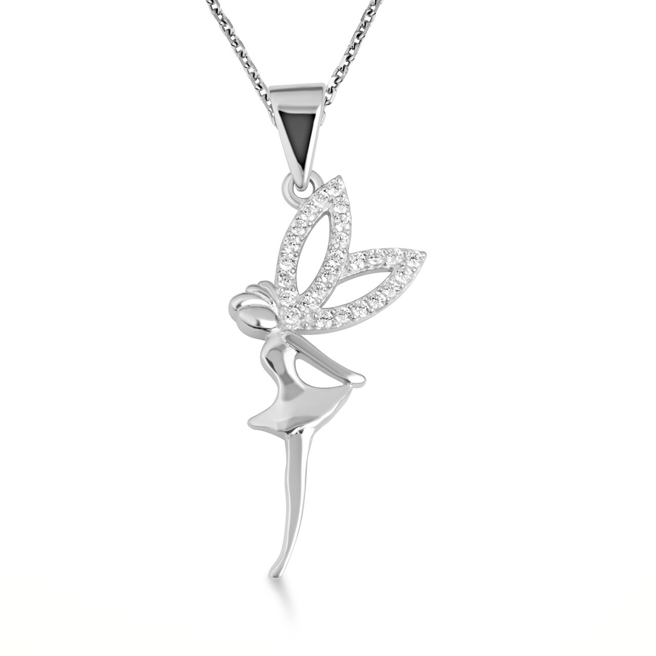 .925 Sterling Silver Mystical Fairy CZ Studded Pendant Necklace