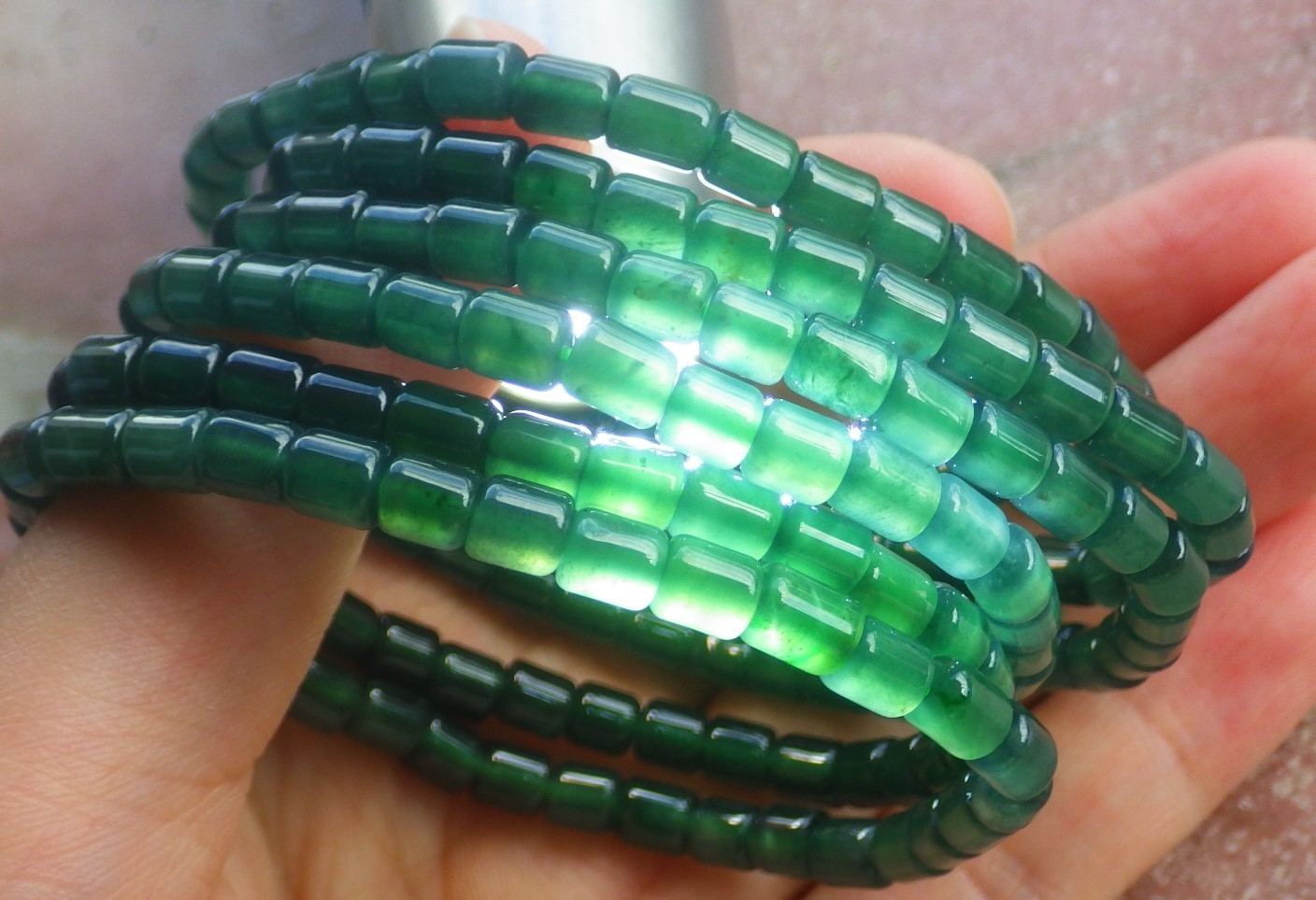 1 Pcs Green A JADE Jadeite Beads Bangle Bracelet 6.5 inches 6mm X 5mm 手链 735662