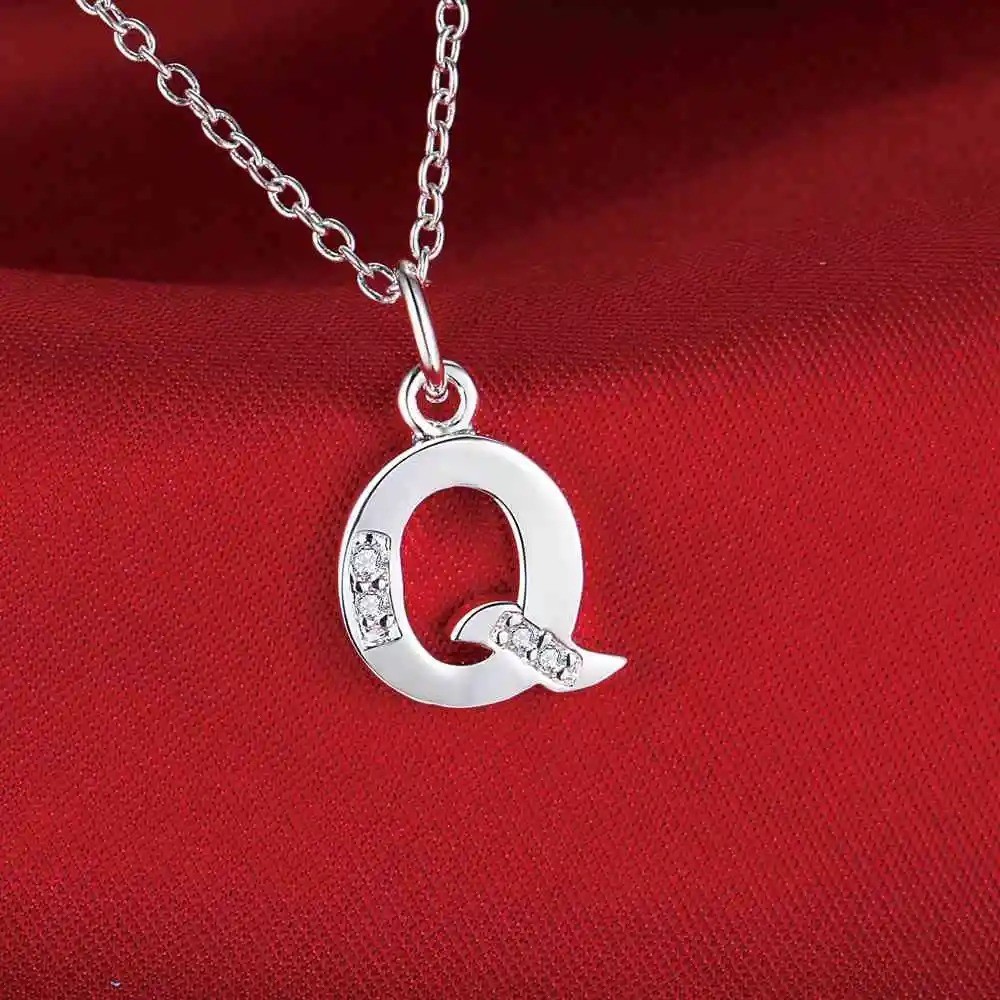 925 Sterling Silver Initial A-Z Letter Pendant Necklace CZ Personalized 18″ N162