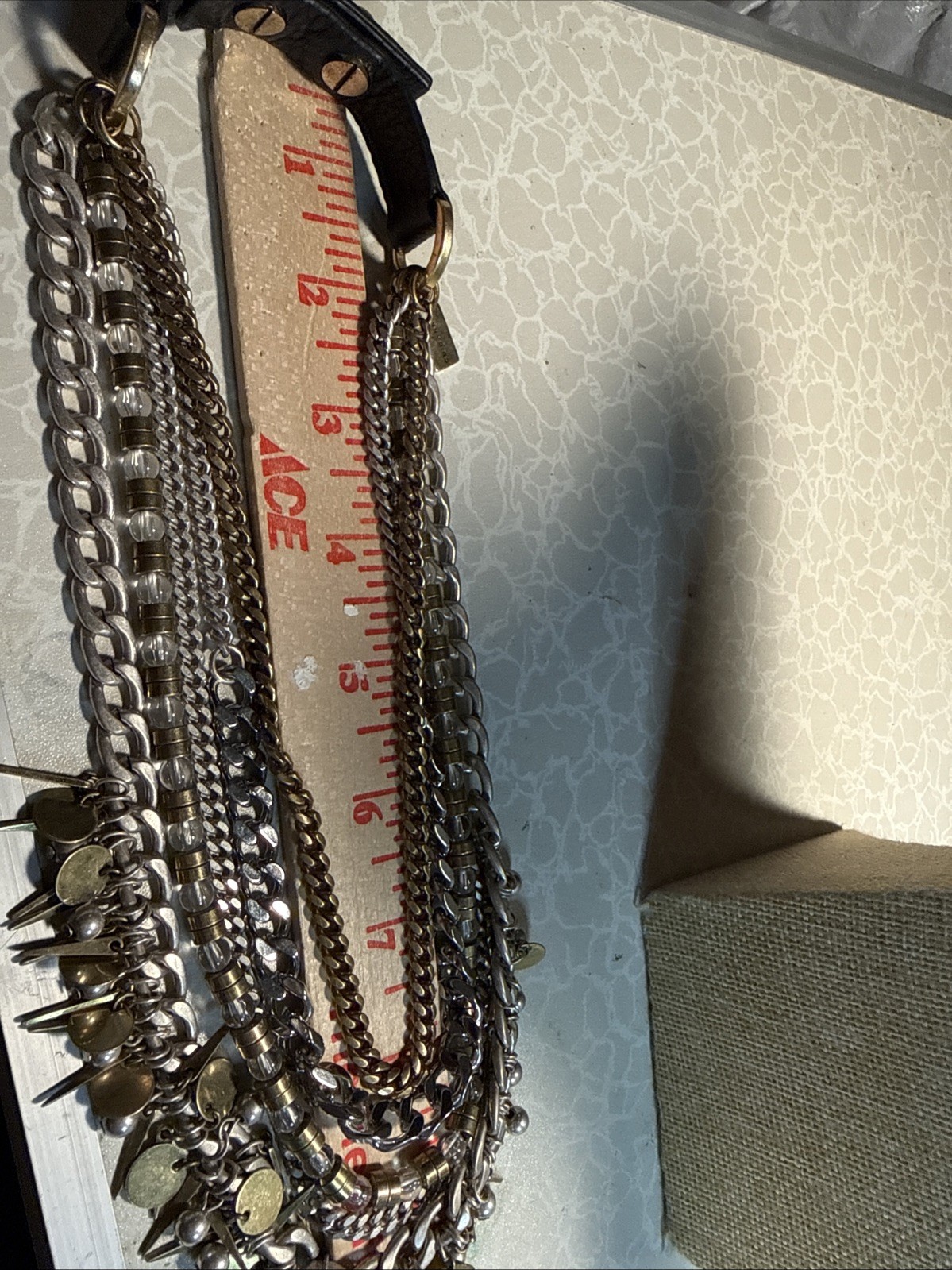 Preowned Signed Jenny Bird Talitha Multi Strand Necklace With Leather Closure