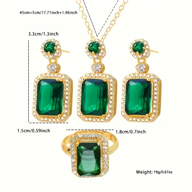 Women’s Red Crystal Jewellery Set Necklace Earrings Ring Gold Vintage Gift
