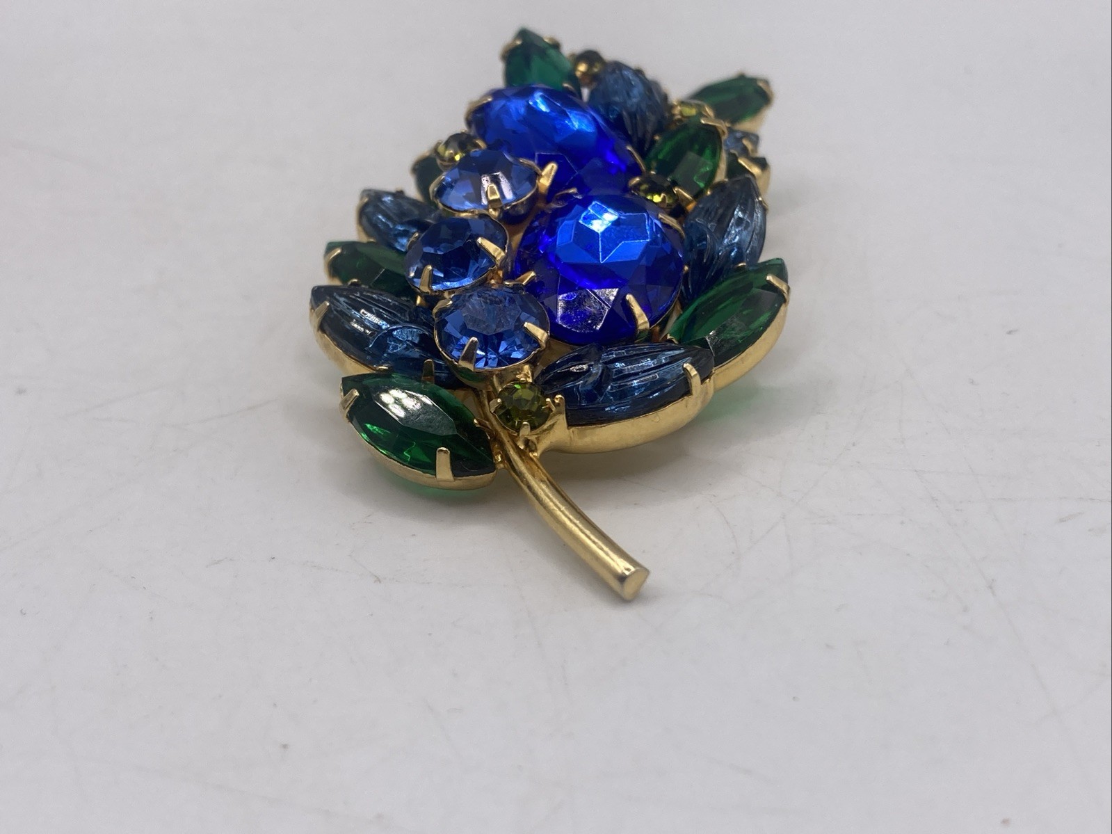 Vintage Juliana D&E Blue Green Rhinestone Brooch Scarab Glass 1960s 3”