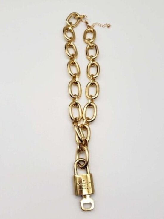 Authentic Louis Vuitton Gold Padlock with Unbranded Fashion Gold Plated Necklace