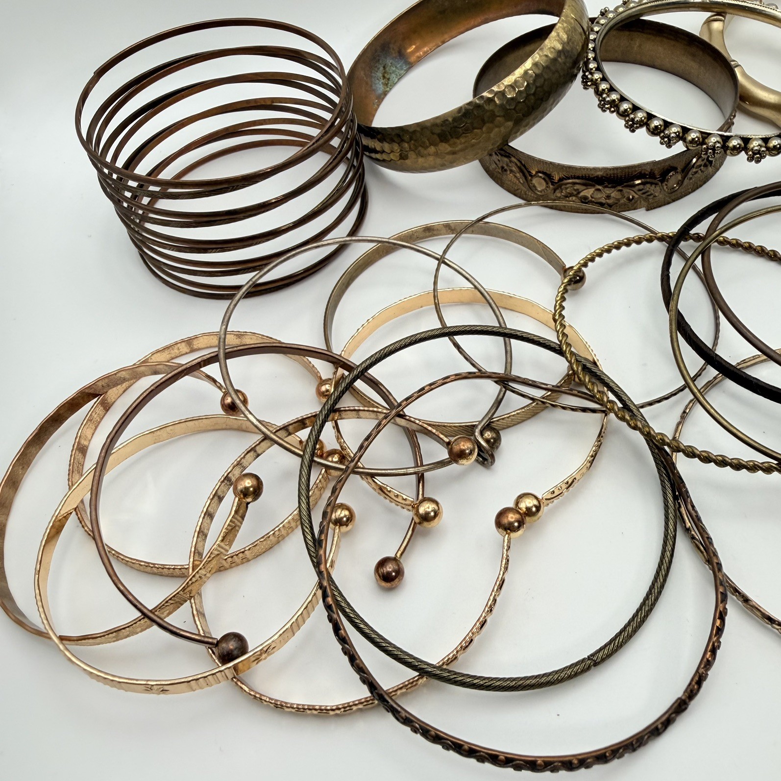 Lot Of Gold Bronze Tone Bangles Bracelets & Cuffs Mixed Wearable Craft Resale