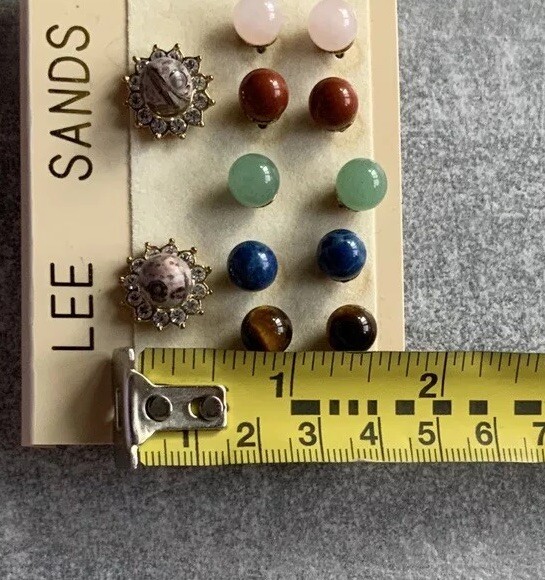 LEE SANDS Gold Tone Interchangible 6 Semiprecious Gemstones Pierced Earrings