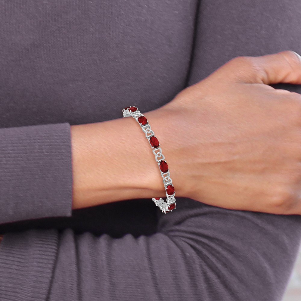 Sterling Silver Rhodium Plated 7 inch Red CZ Bracelet 12.0g Womens