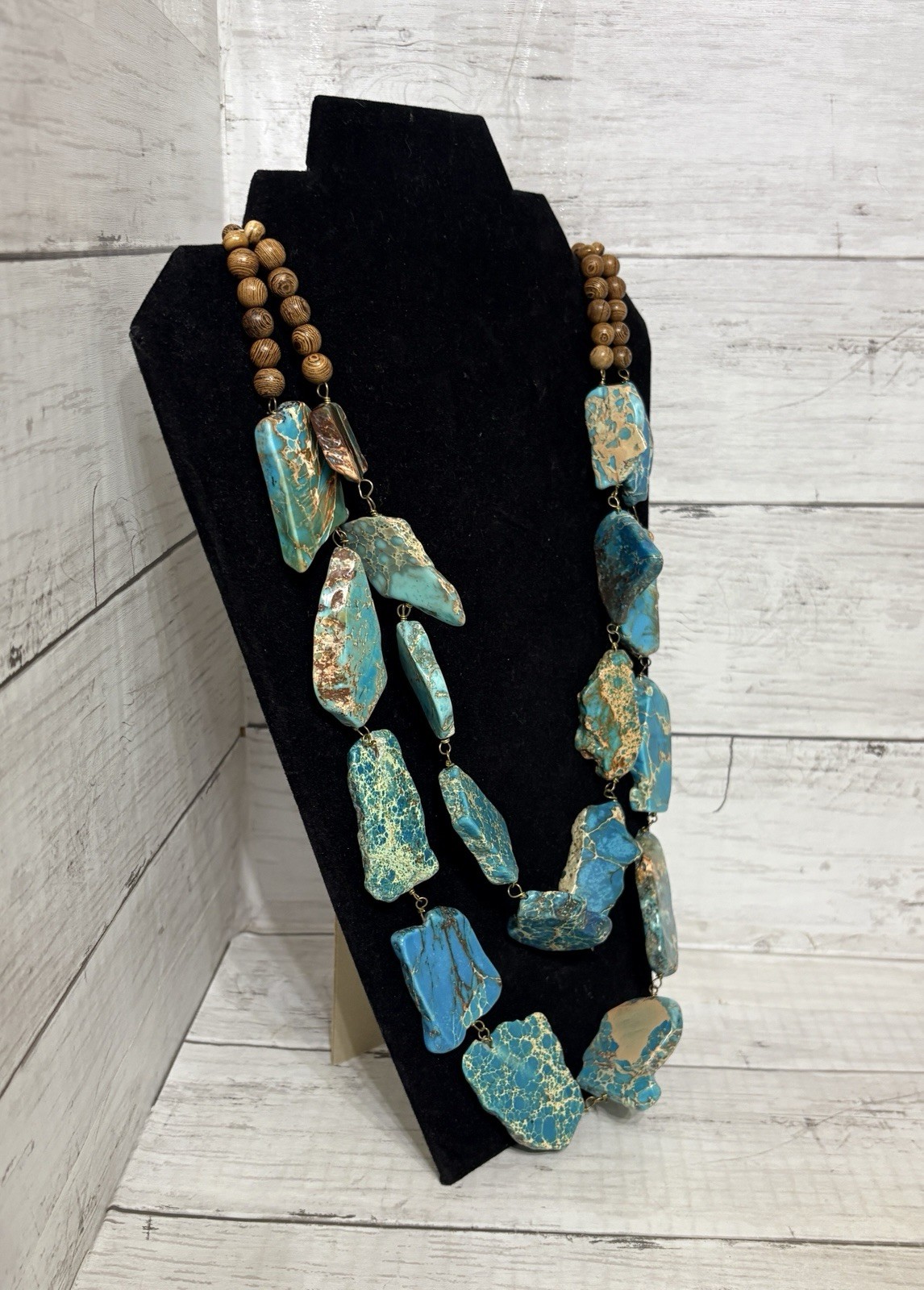 Chunky Sky Blue Jasper Slabs Double Strand Statement Artisan Necklace BNWT