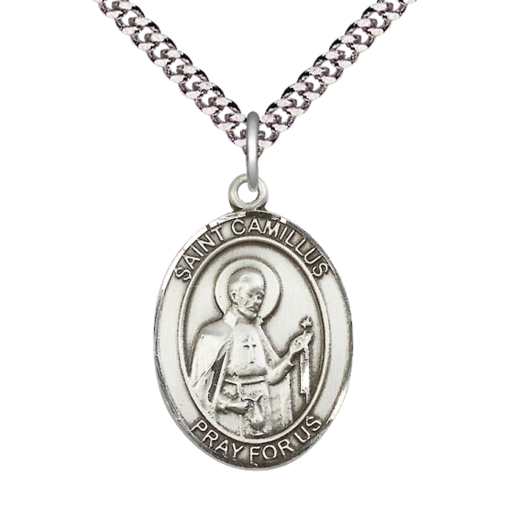 Sterling Silver Saint Camillus of Lellis Medal 24″ Lobster Claw Chain Necklace
