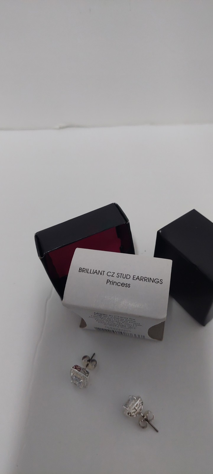 Avon Brilliant CZ Princess Square Halo Stud Earrings Silver Tone Butterfly Back