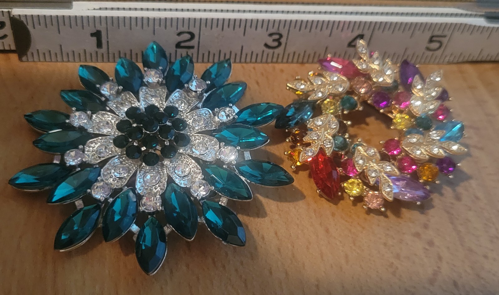 Big Beautiful Green Multicolor Flower Floral Brooch Pin Jewelry Lot CA USA P137
