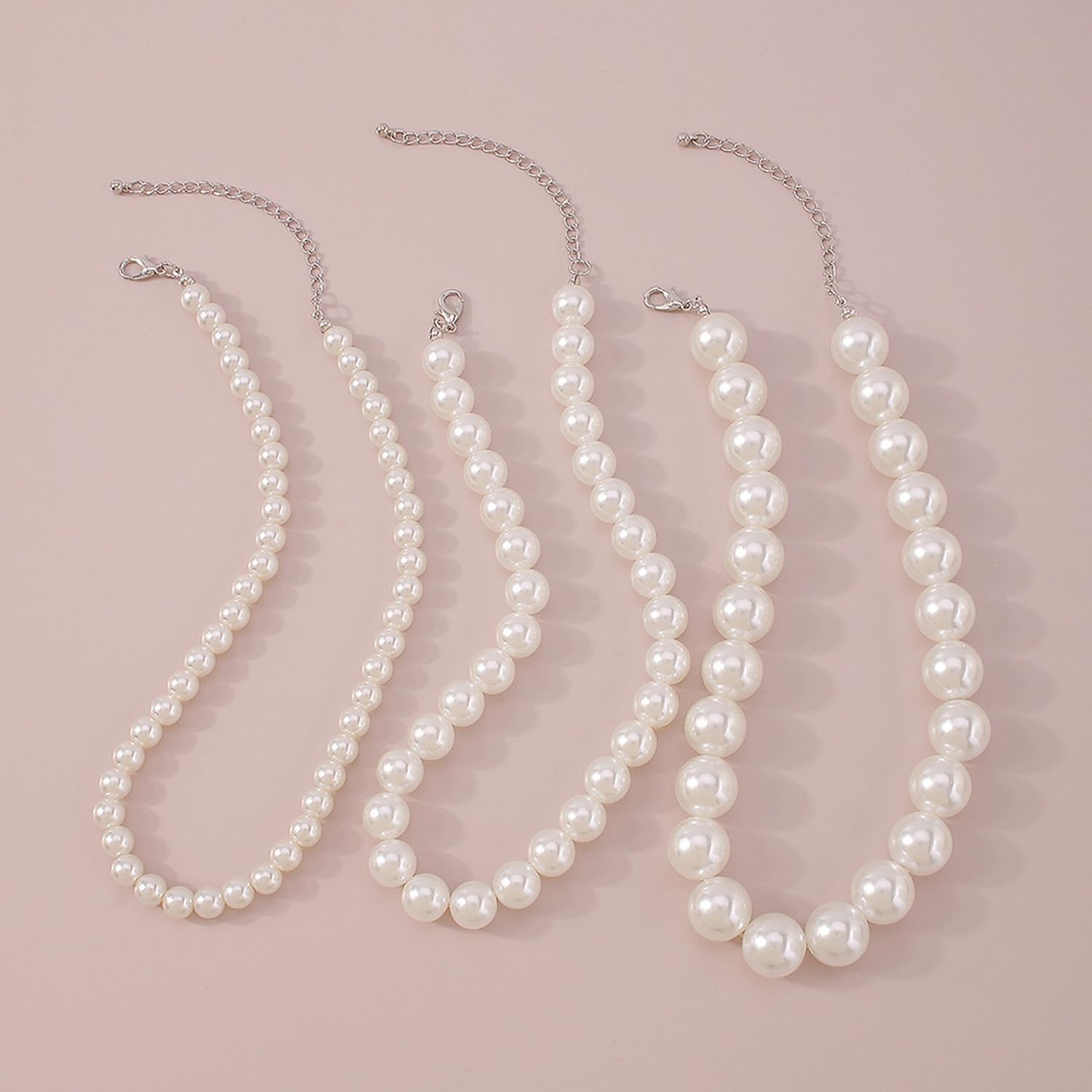 Boho Round Pearl Choker Necklace – Stackable Adjustable Statement Bride Choke…