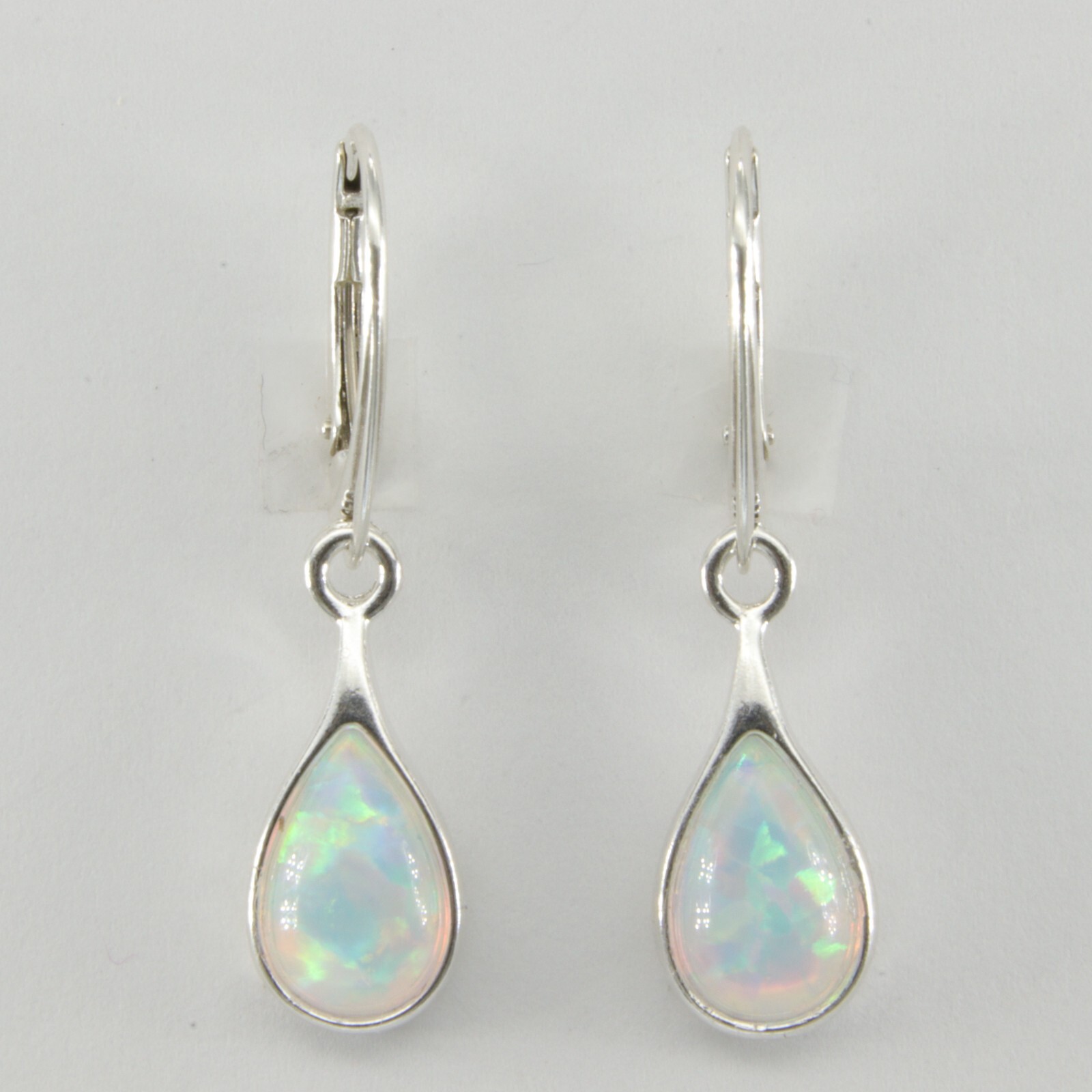 White FIRE OPAL Teardrop / Pear Leverback Earrings – 925 STERLING SILVER #545e