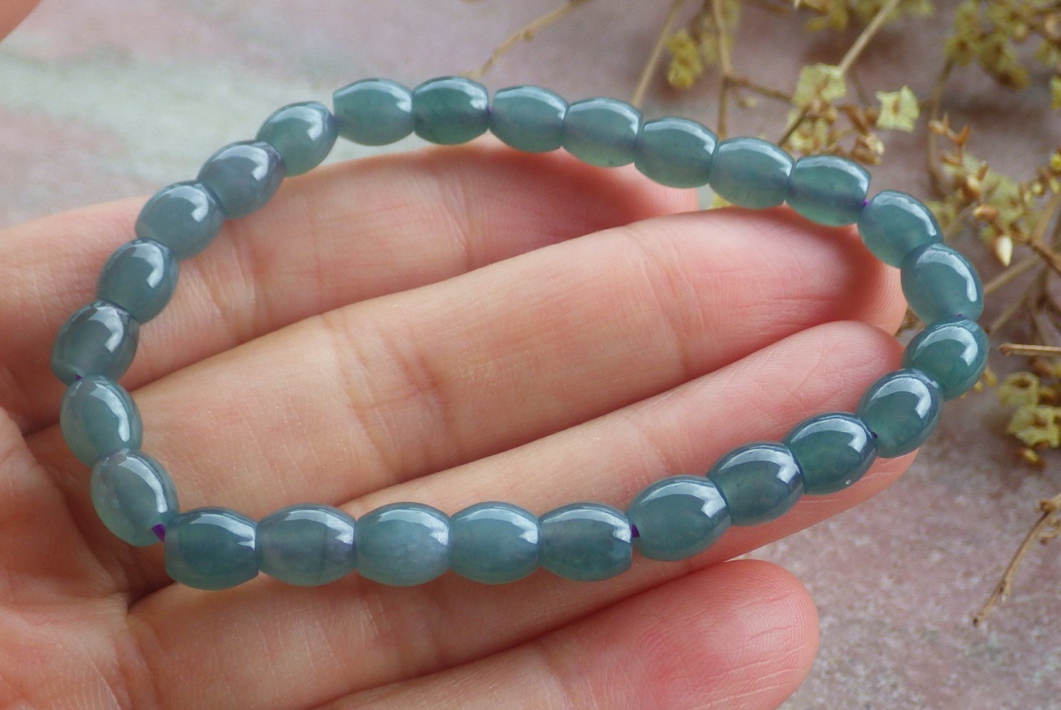 1 Pcs Icy Green 100% A JADE Jadeite Bead Beads Bangle Bracelet 6.5 inches 734770