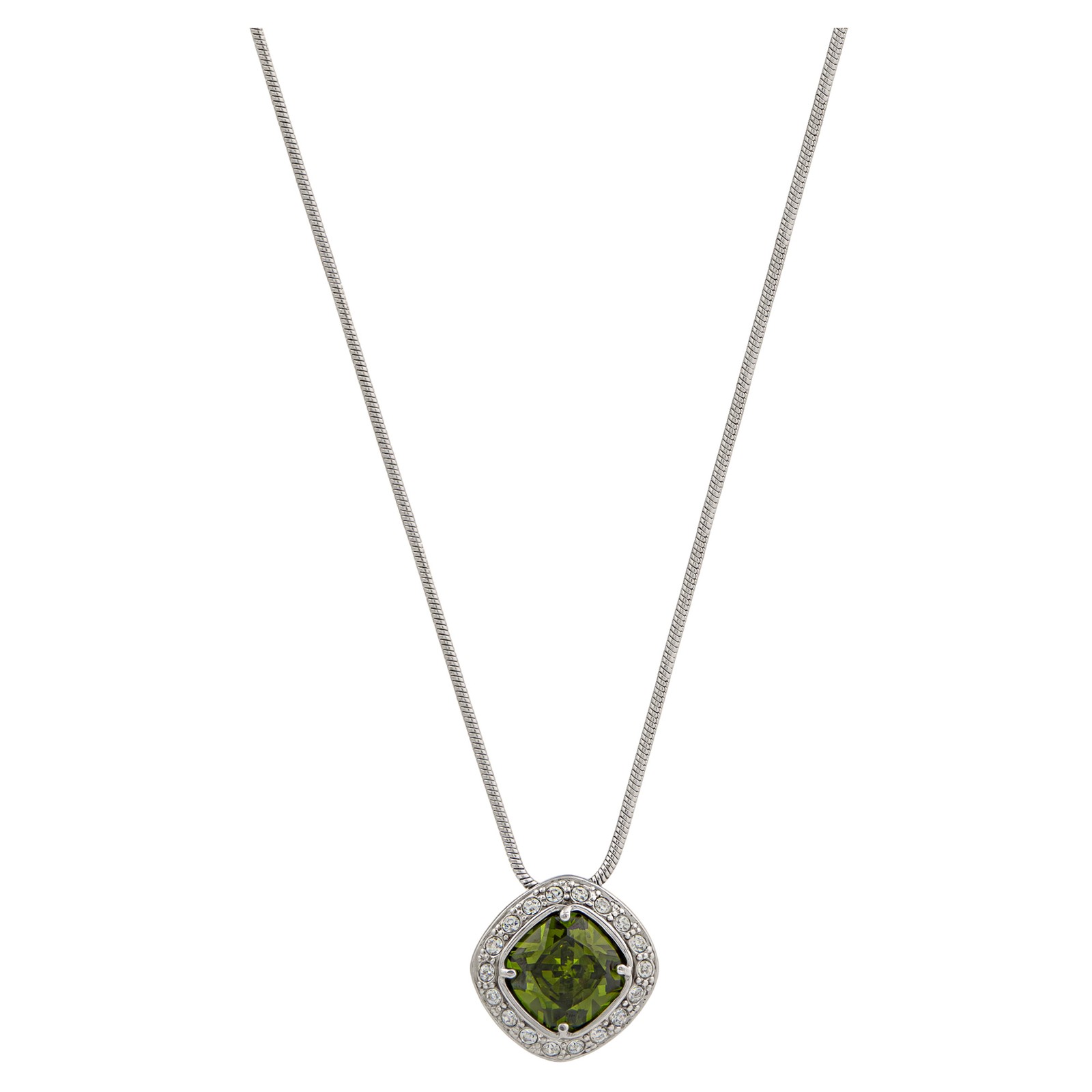 Green Peridot Silver Tone Rhodium Plated Pendant, Earring & Ring Set (Size 6)