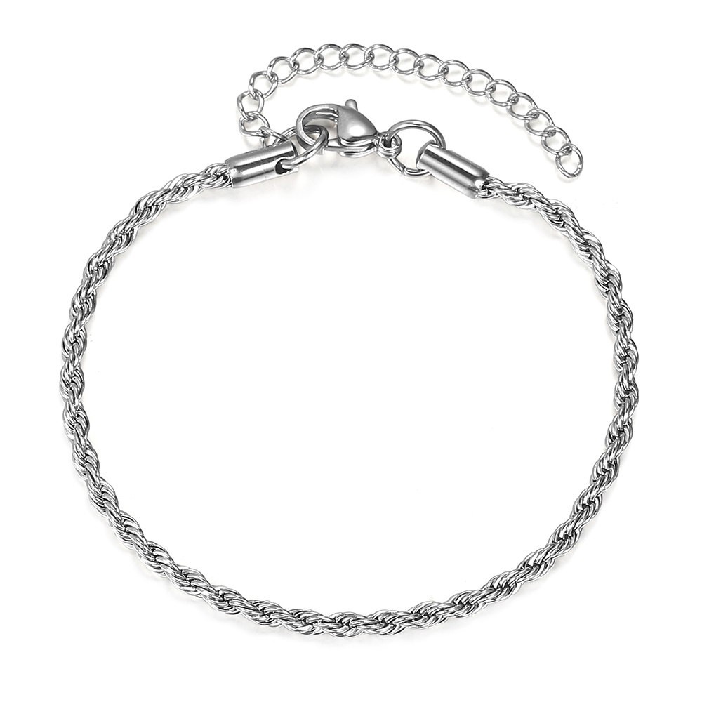 3mm Stainless Steel Twisted Rope Chain Necklace Bracelet Jewelry Set 7-30 inch