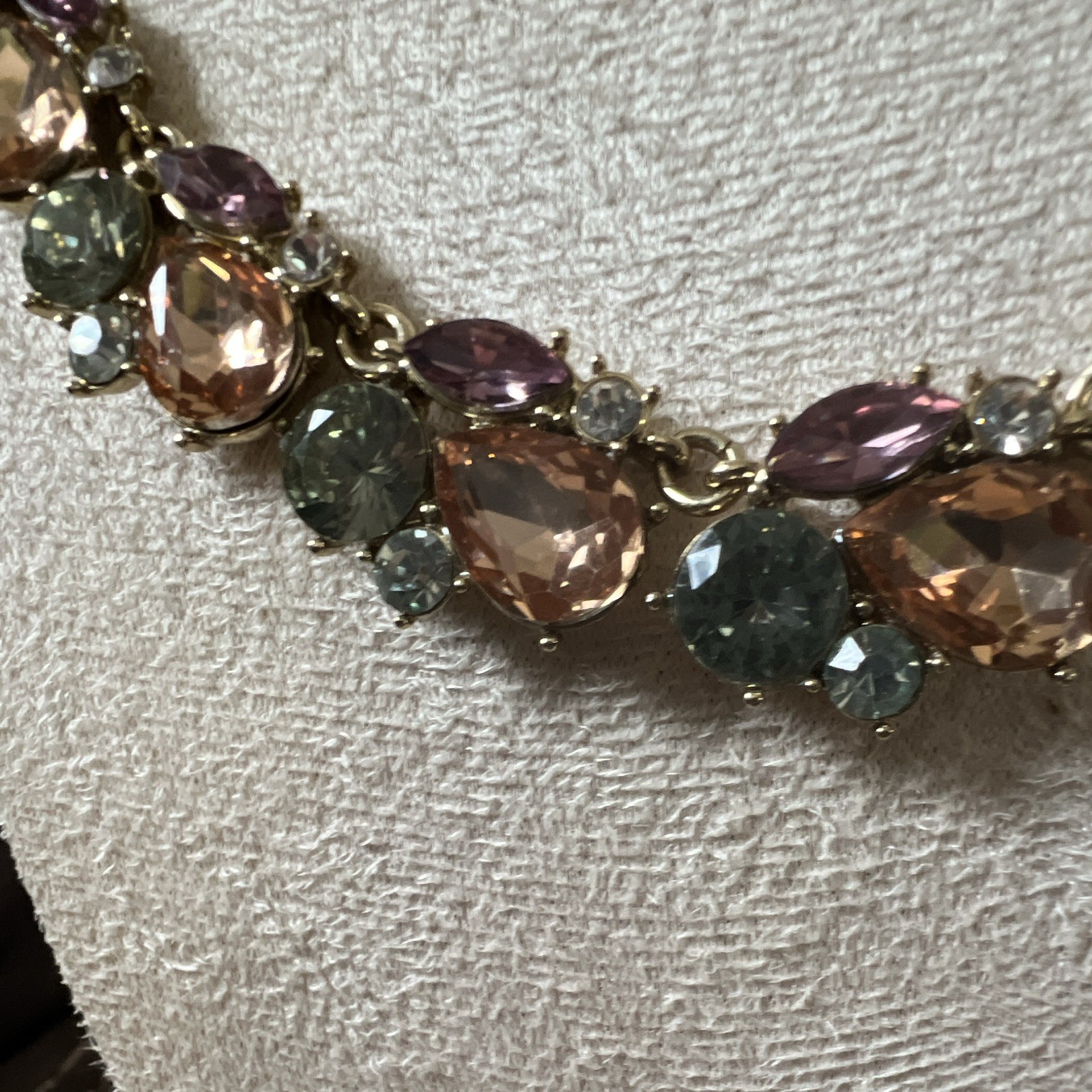 Charter Club Gold Tone Multicolor Pastel Crystal Cluster Statement Necklace 16”