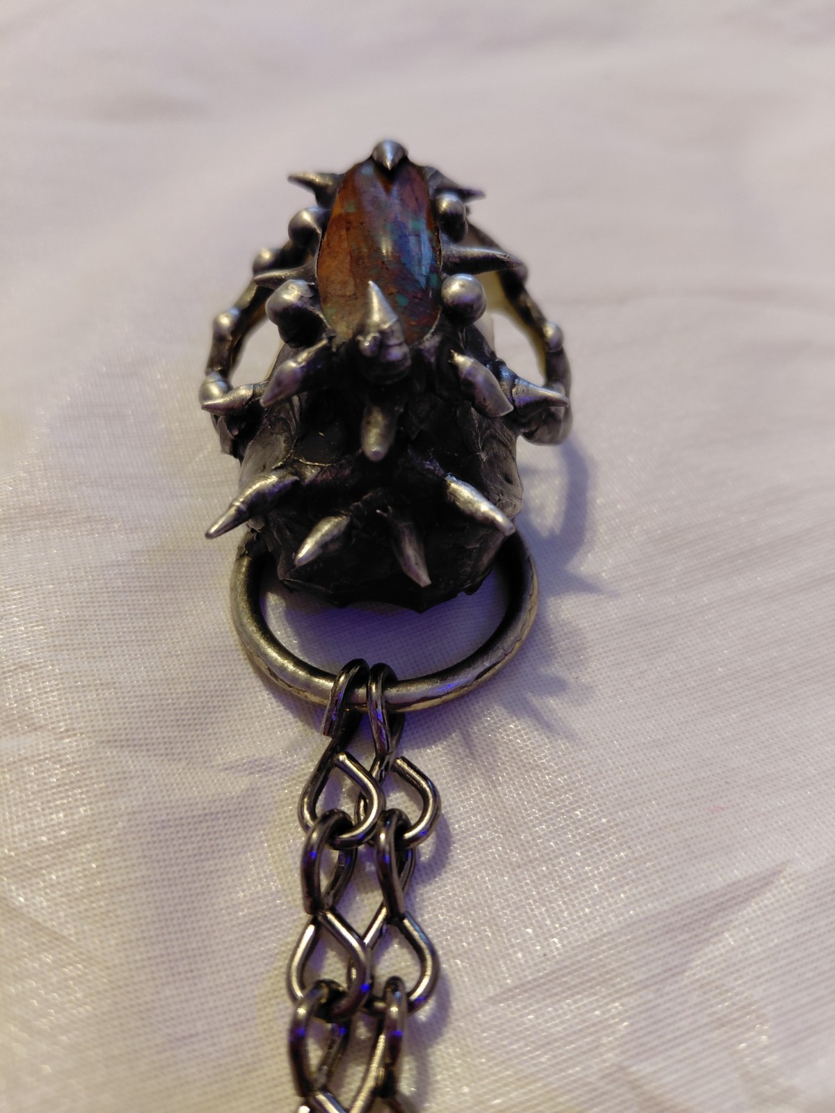 Awen Earth Muskrat Skull Charm Pendant Necklace, Silver Bone Cable Chain