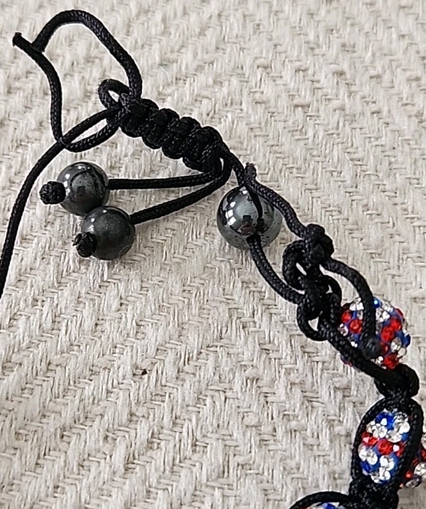 UK United Kingdom Flag Macrame Adjustible Bracelet ~ Crystal Pave Ball Beads