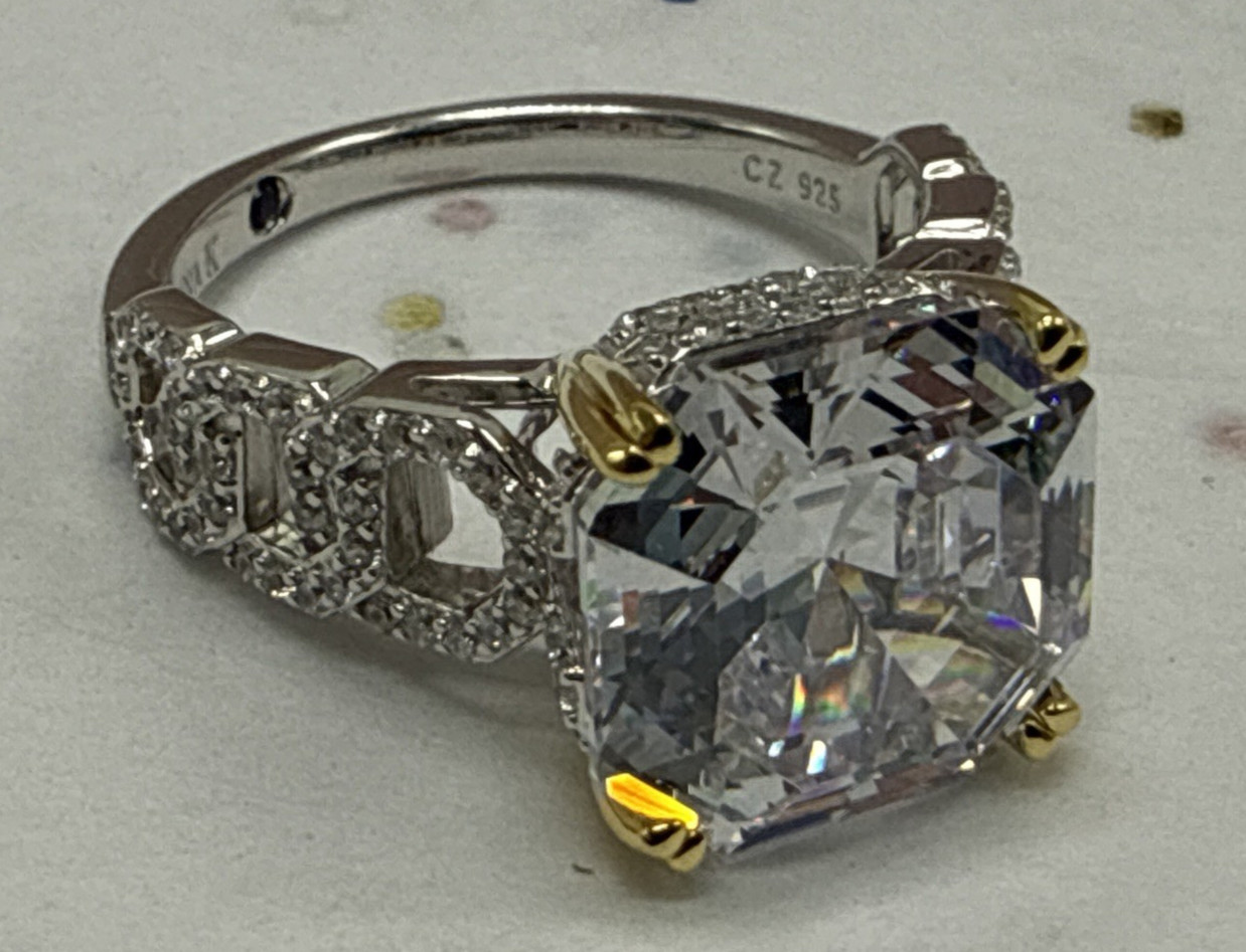 Vanna K ~ Bella Luce White Cubic Zirconia Platineve Asscher Cut Ring 13.23ctw ~9