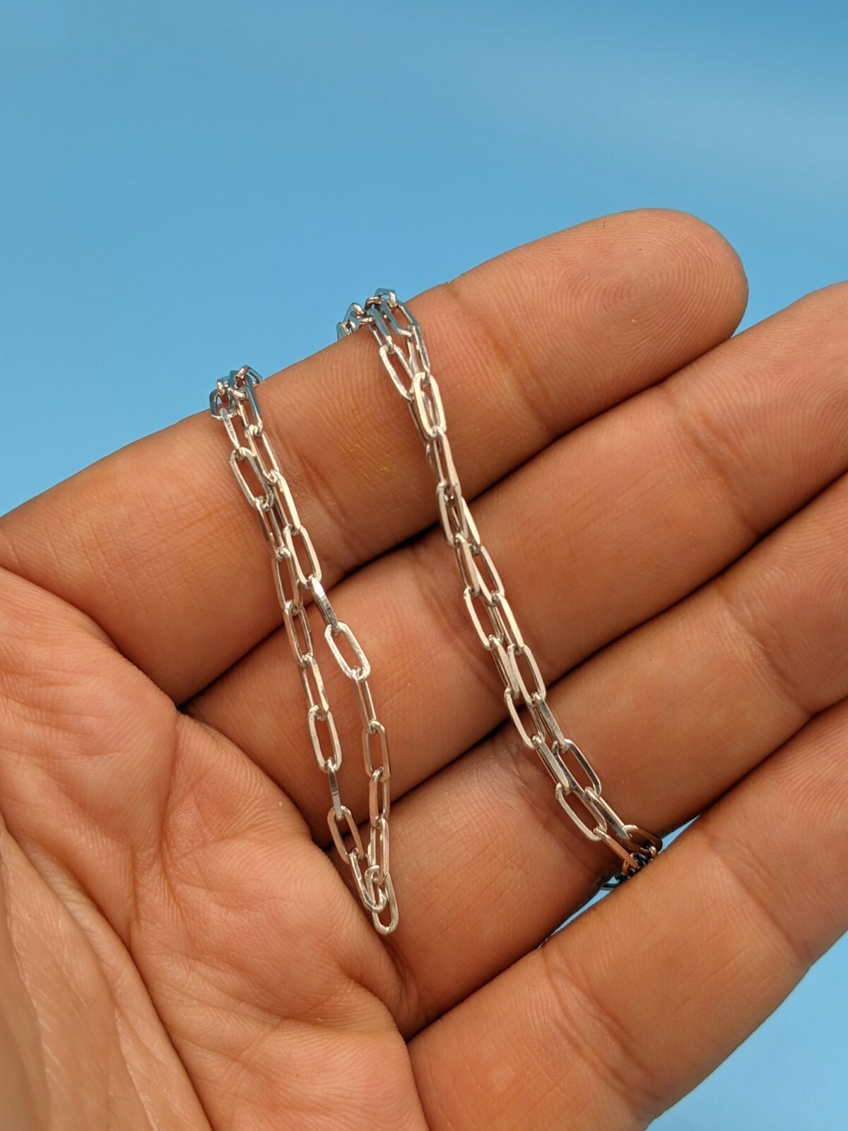 Silver 925 Paperclip Necklace 14k White Gold Finish 2.5mm 18 20 22 24 Inches