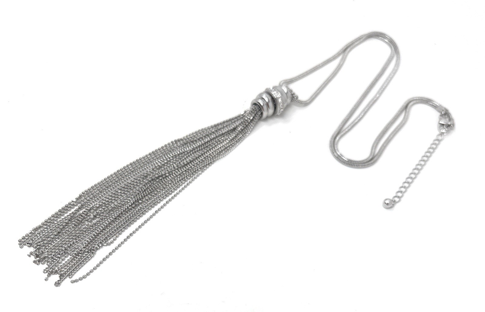 Unsigned Crystal Lariat, 7 Inch Tassel Necklace 28 To 30 Inch Long Snake Chain