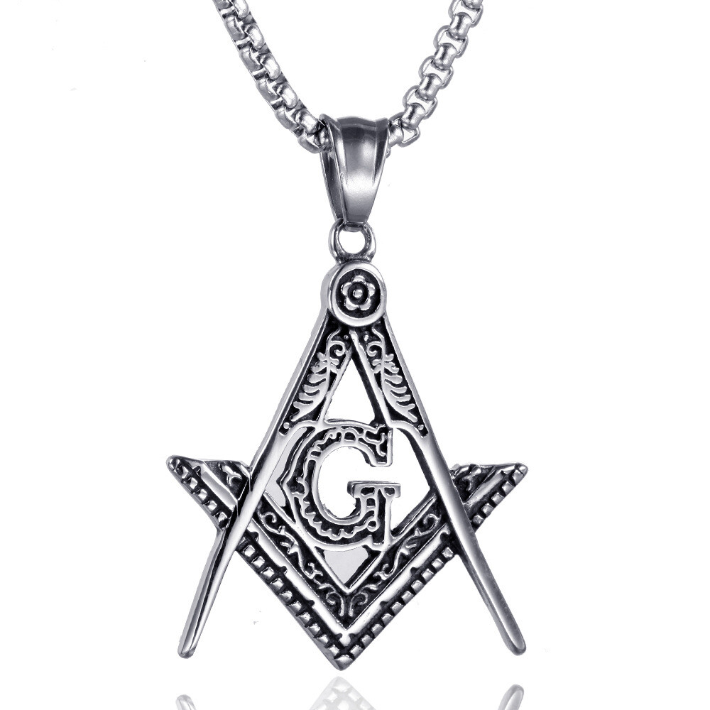 Mens Freemason Masonic Square & Compasses Pendant Punk Rock Necklace Chain 24″