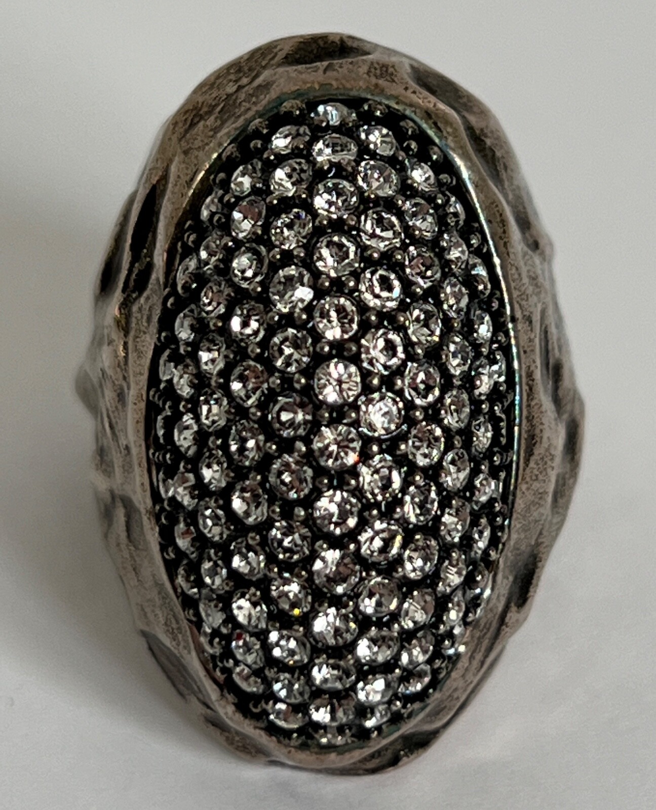 NIB Saint Laurent YSL Crystal Egg Molten Silver Brass Dome Cocktail Ring 7 $895