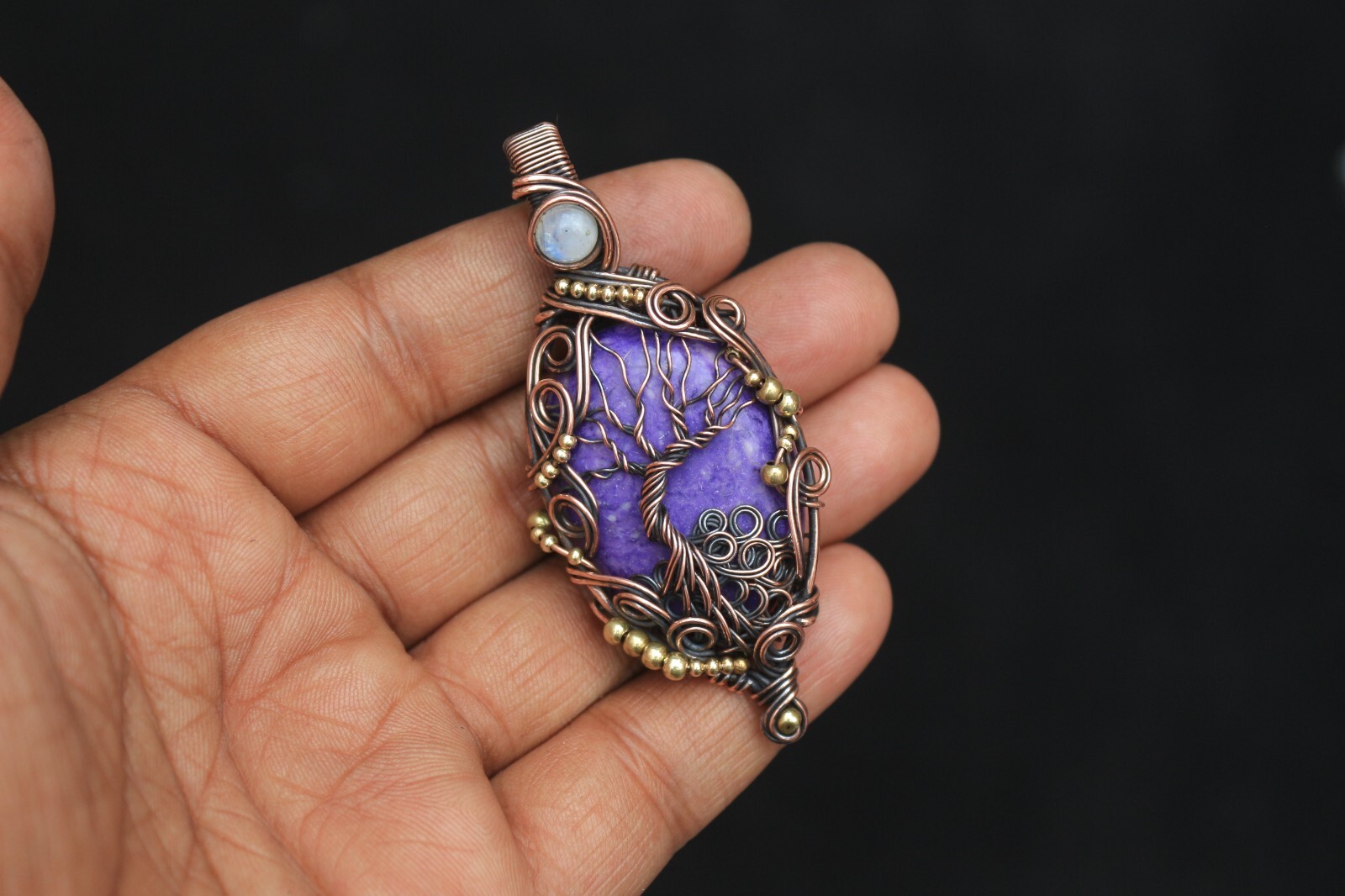 Tree Of Life Copper Wire Wrap Jewelry Purple Charoite Boho Pendant NK665