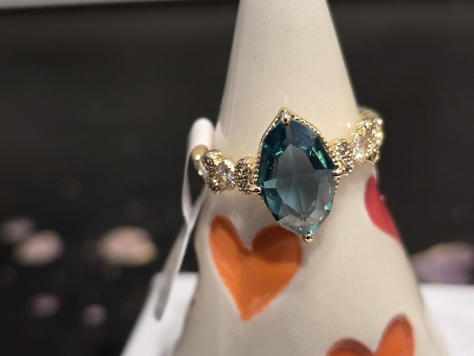 Bomb Party Sz 7 RG31061 Marquis Majesty Paraiba Tourmaline Gold Plating