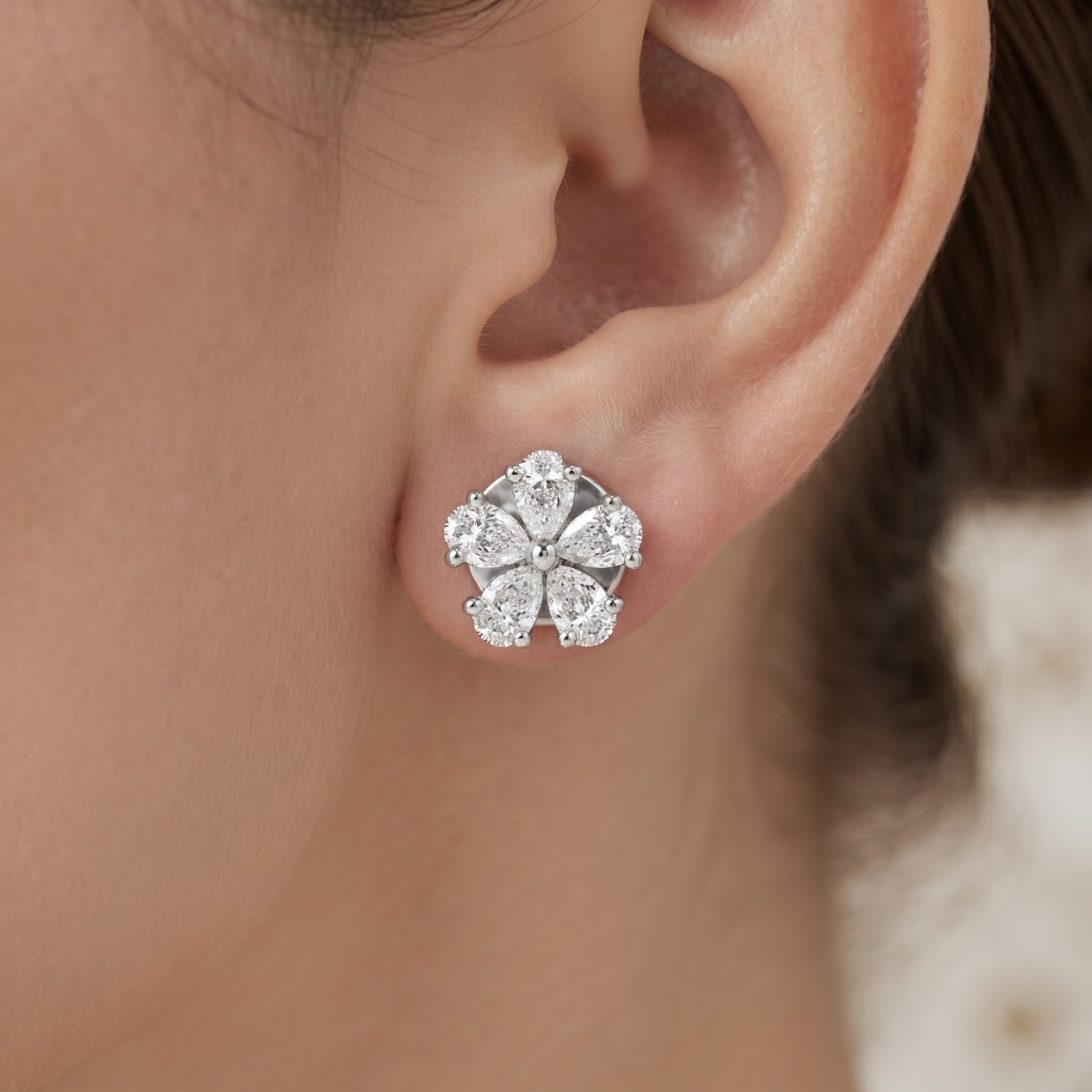 2.00 Ct Pear Cut Natural Diamond 18K Solid White Gold Birthday Gift Stud