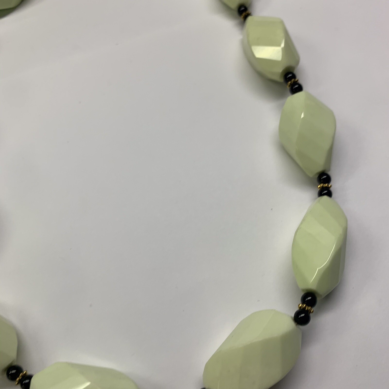 Beautiful Light Green Beaded Costume Jewelry Necklace With Hand Painted Pendant