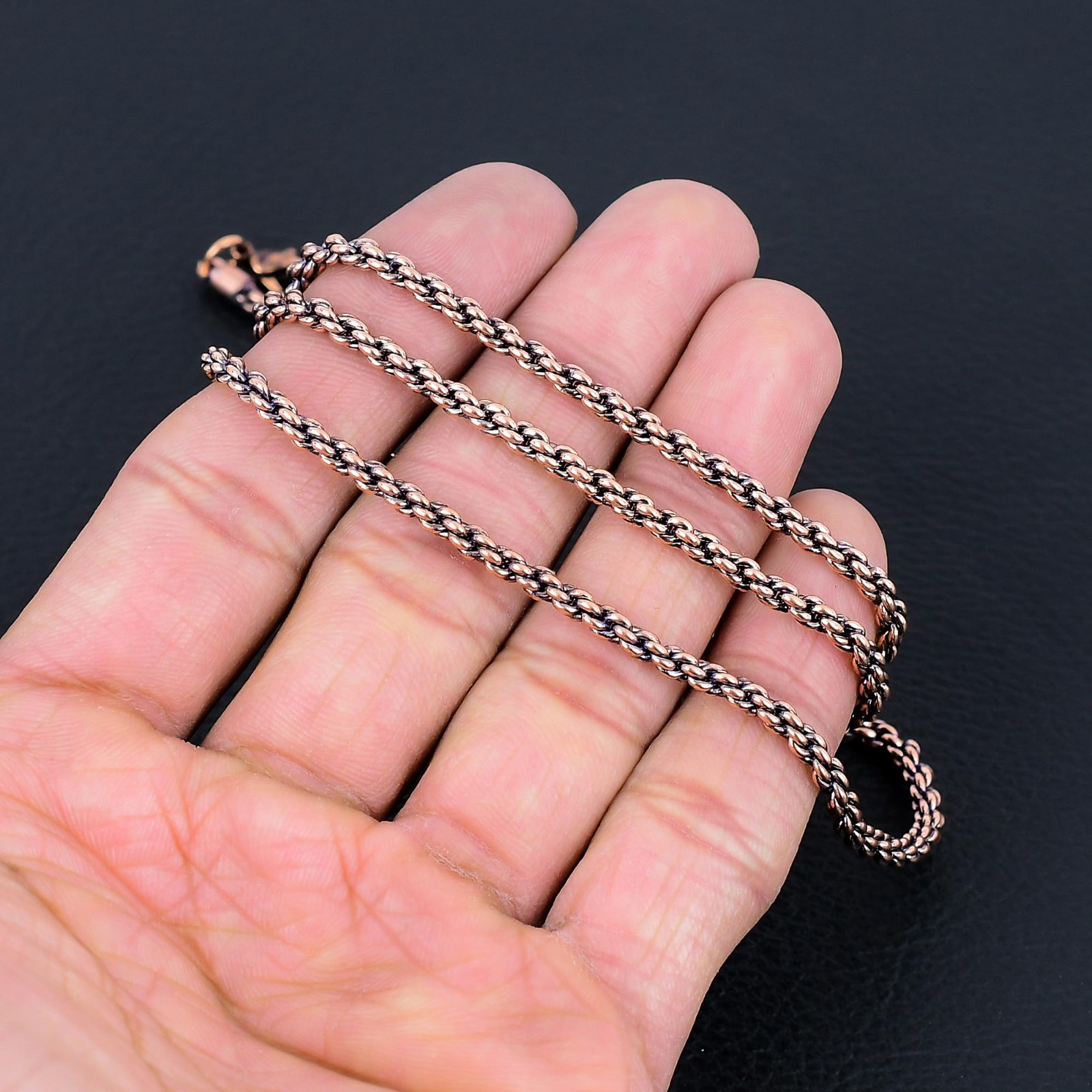 Handmade Solid Copper Rope Chain Necklace – 3mm Thick Oxidized Design for Men &