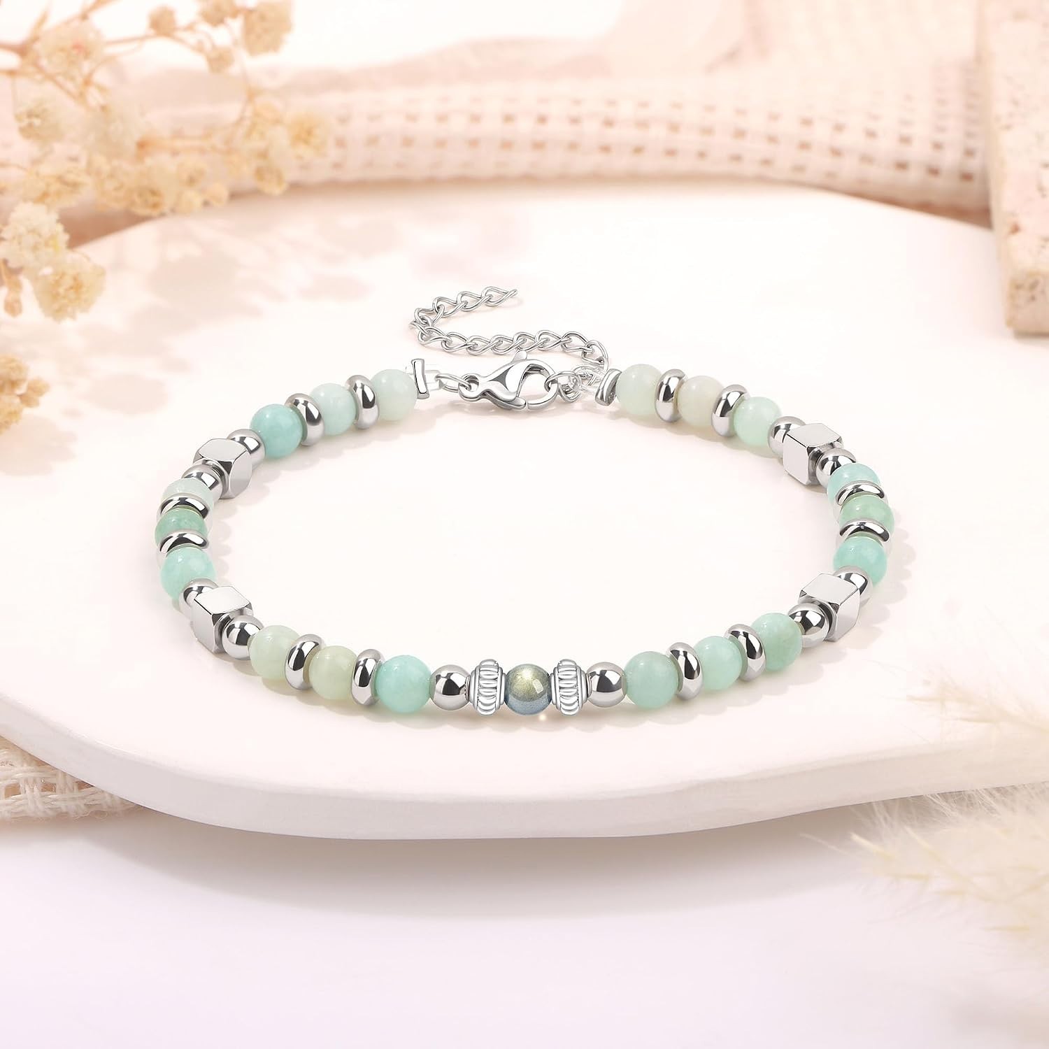 Adjustable Cuff Bracelet with Amazonite & Moonstone – Perfect for Any Occasion