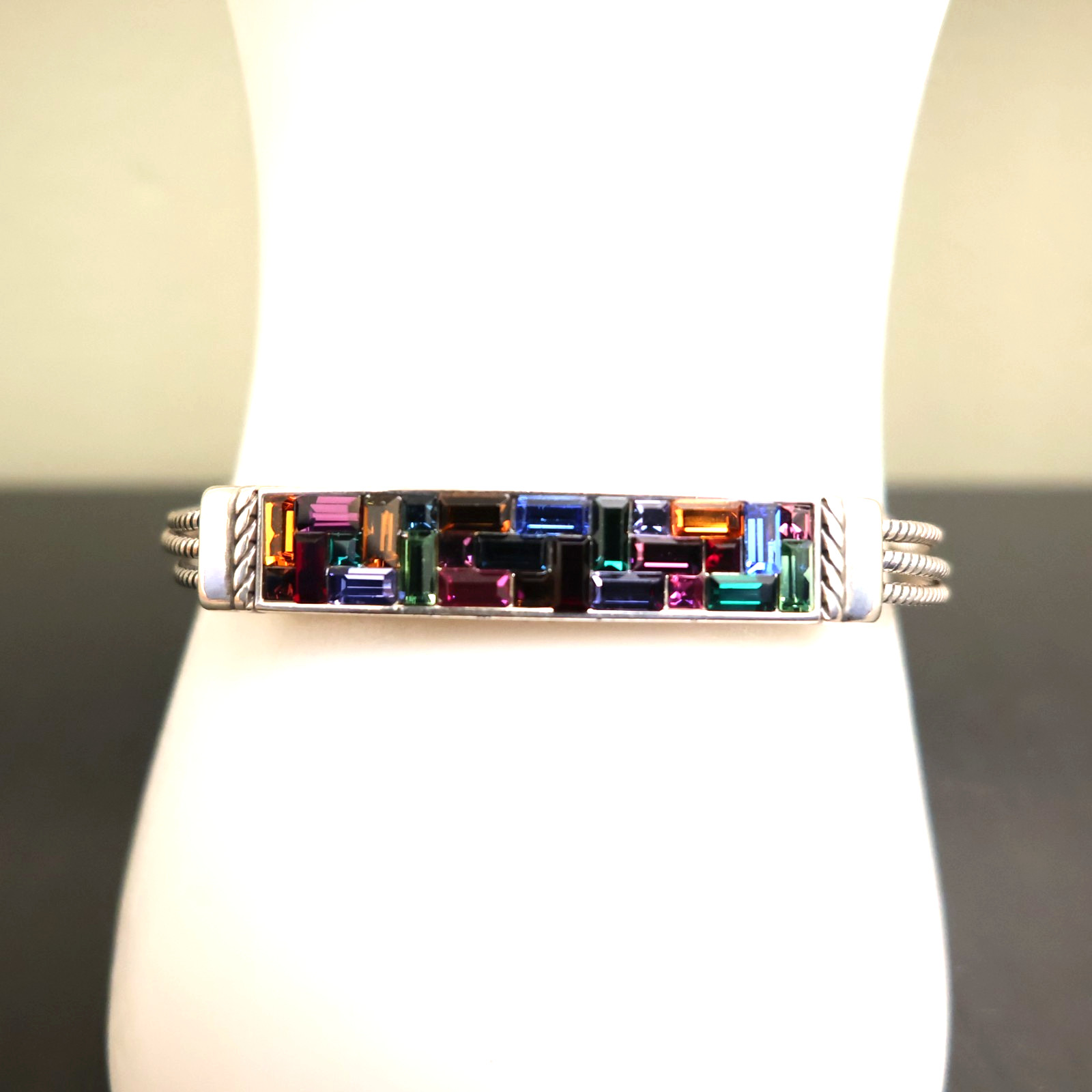 Brighton bracelet rainbow bar crystals silver plated signed adjustable