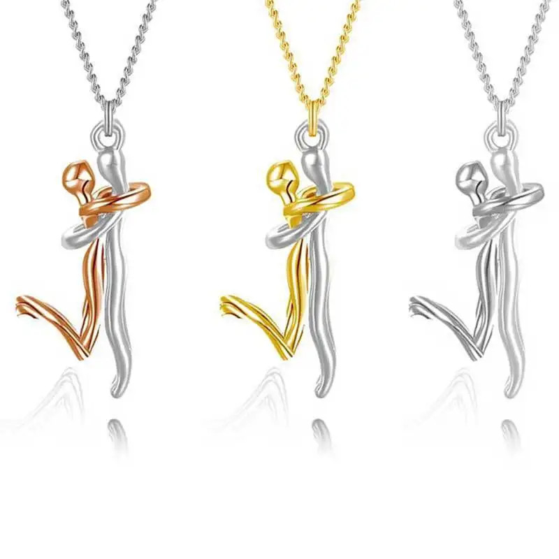 Mother Child Hugging Necklace Mother’s Day Gift for Mom Two Tone Pendant Gift