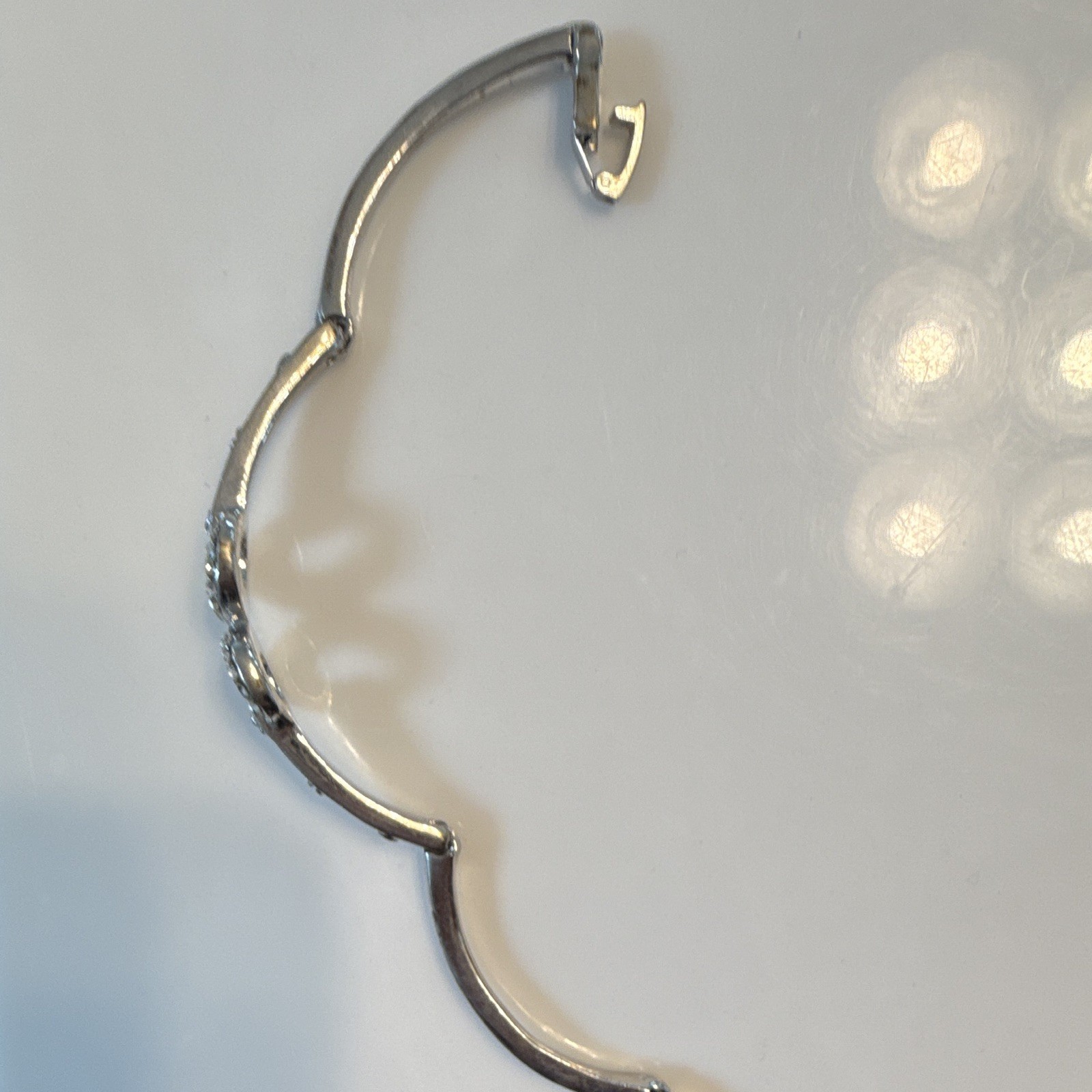 Silver Tone Stackable Bangle Bracelet Pavé Crystal Double Circle Links Hook