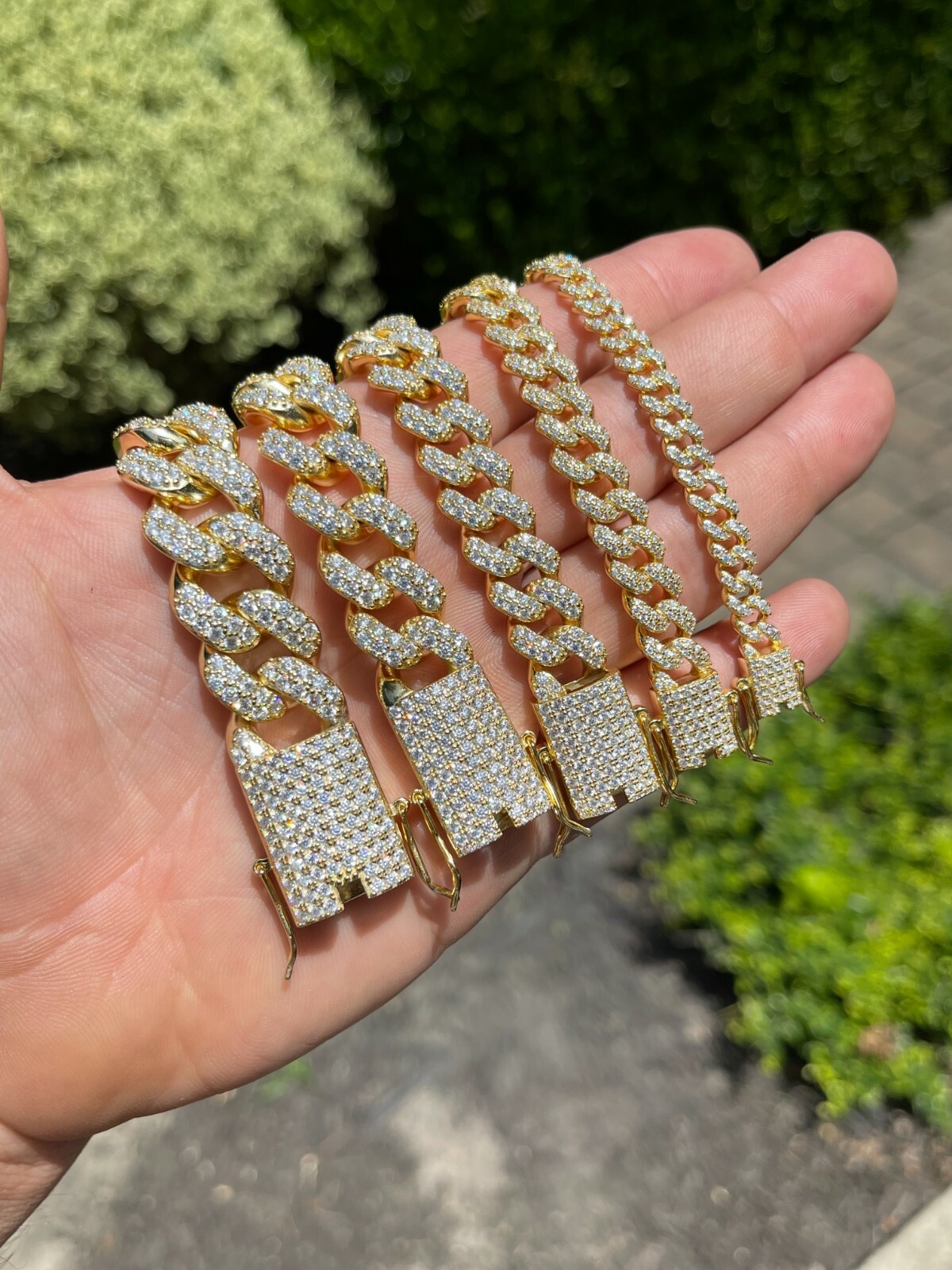 Real Miami Cuban Link Bracelet MOISSANITE 14k Gold Plated 925 Sterling Silver