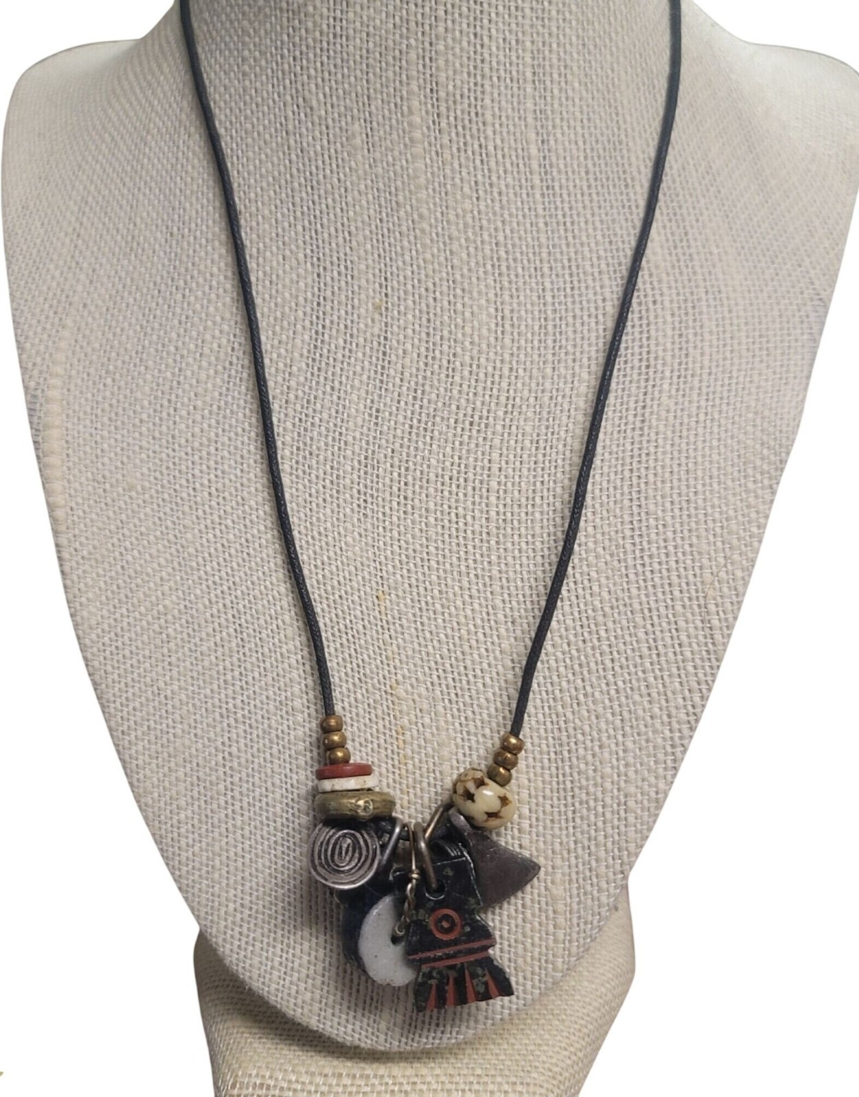 Desert Heart Beaded Charm Necklace Mixed Materials Unique Pendant Accent Retired