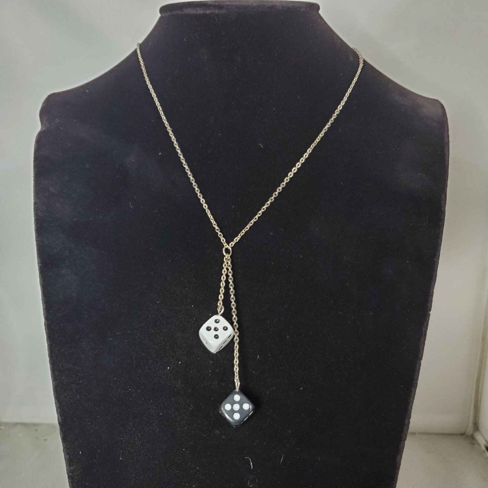 Bijou Silver Chain with Black and White Dice Necklace: NWT