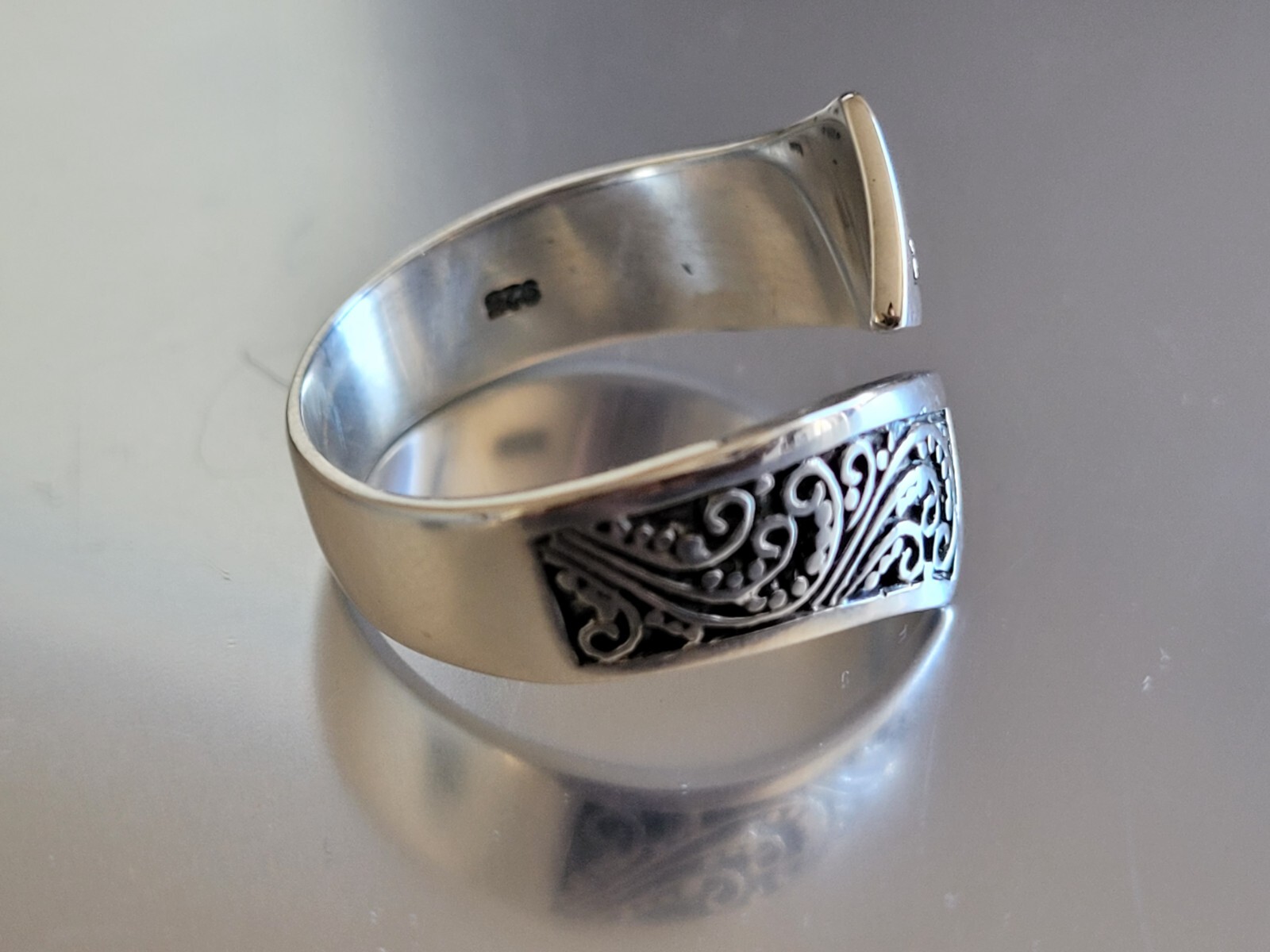 Bohemian .925 Sterling Silver Spoon Ring – Bali Boho Swirl Filigree Band Ring