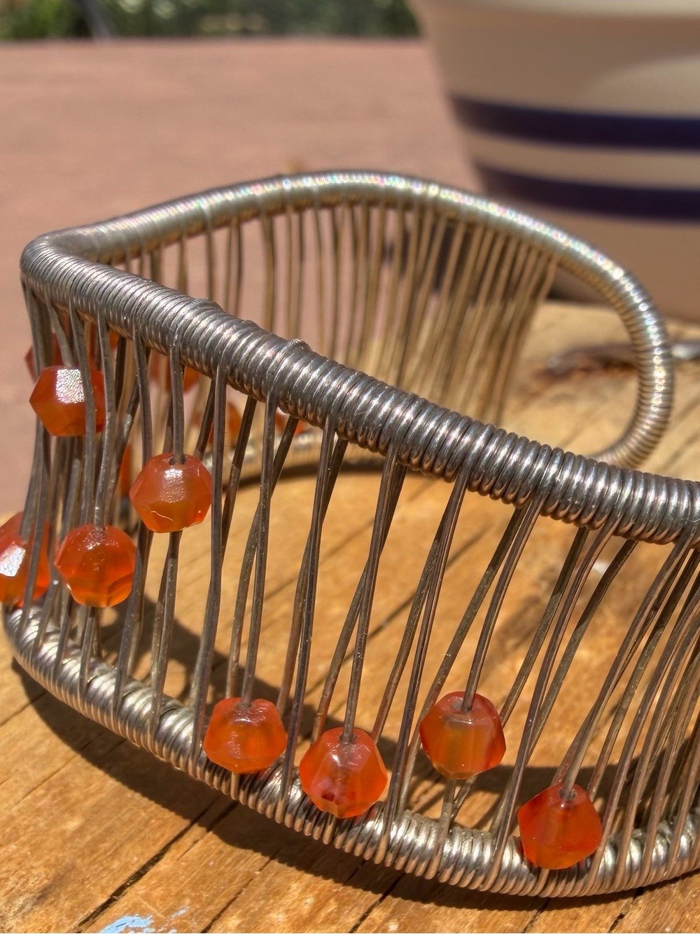 Tana Acton Sterling Silver Carnelian Asymmetrical Kinetic Cuff Bracelet Artisan