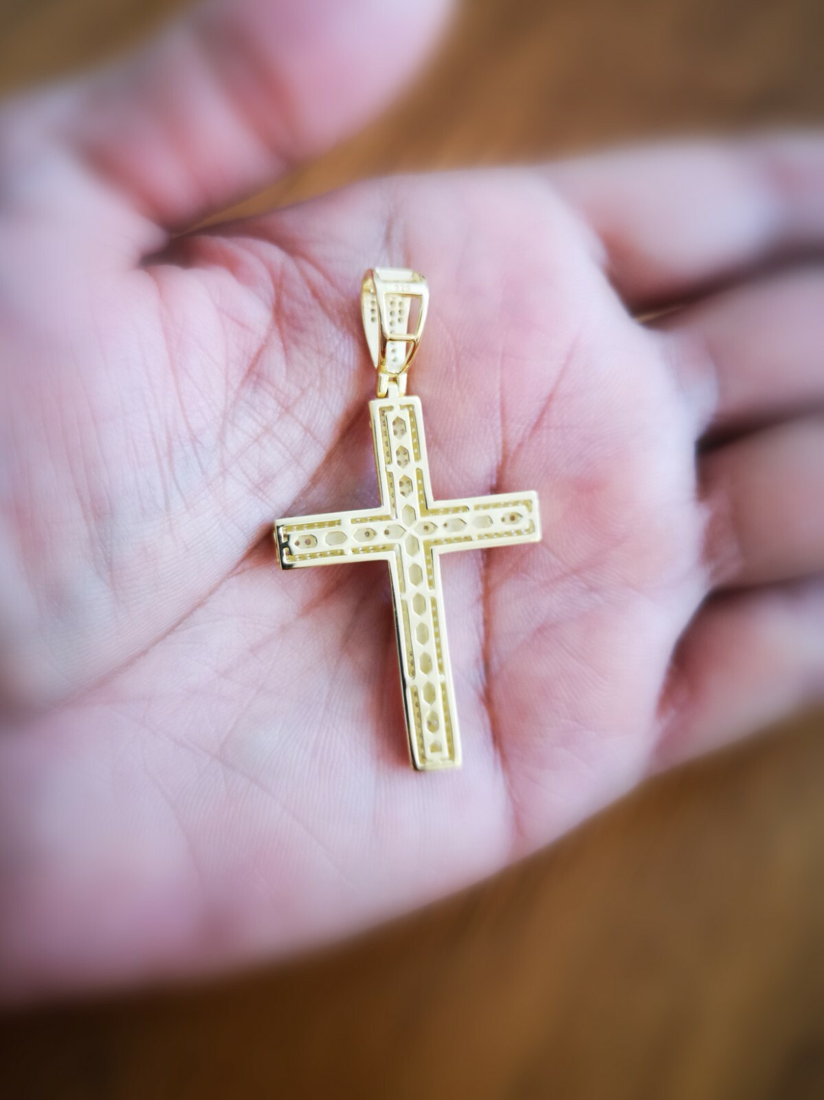 1.50 Ct Cross Pendant 14K Yellow Gold Plated Solid Silver Men Women Necklace