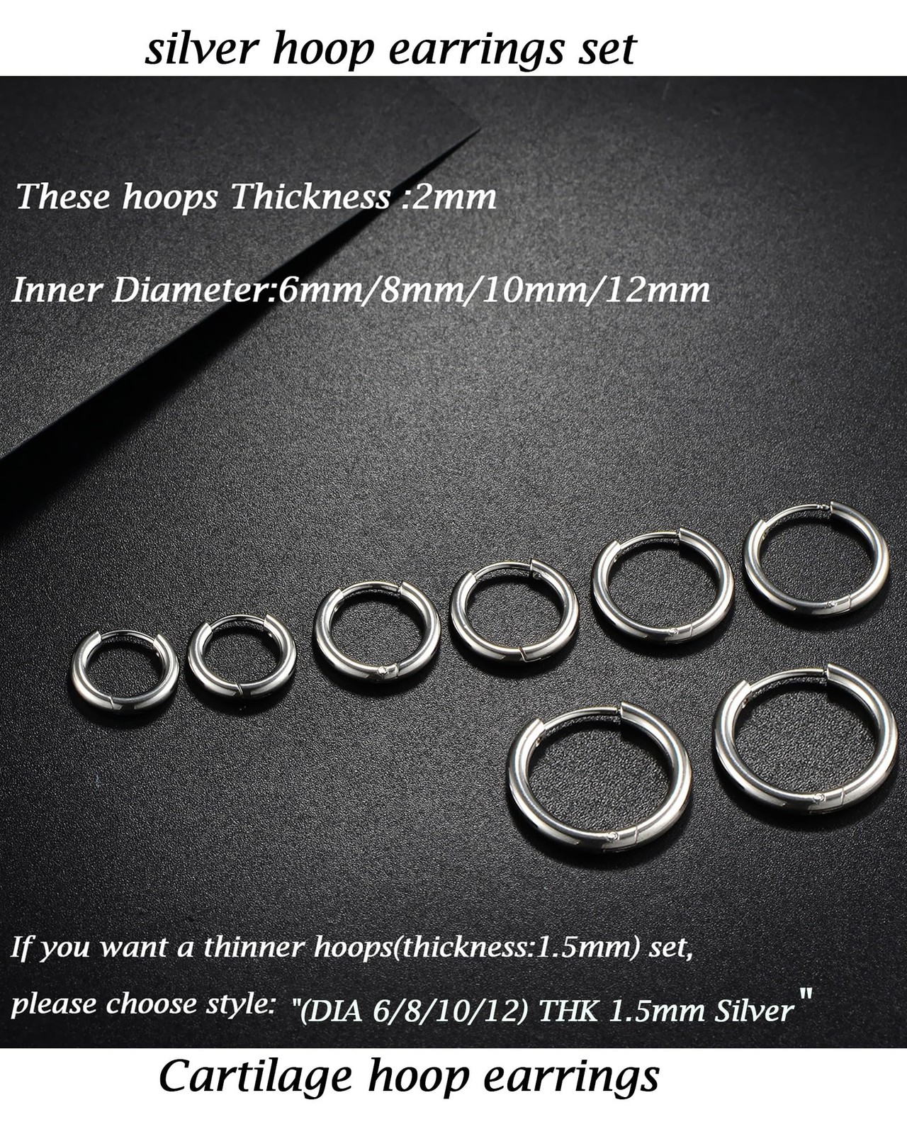 316L Surgical Stainless Steel Huggie Hoop Earrings 6mm 8mm 10mm 11mm 12mm 14m…