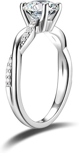 0.4 Ct Lab-Grown Diamond Engagement Ring, 14K White Gold Plated 925 Silver