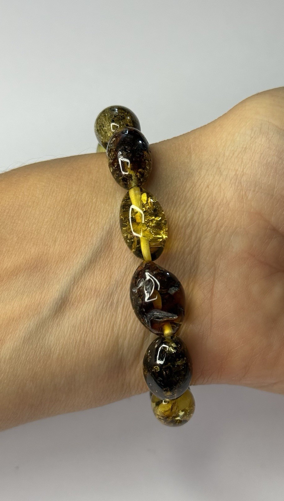 Genuine Natural OLIVE Shape Amber Stone Bracelet.Greenish Amber Stone Bracelet.