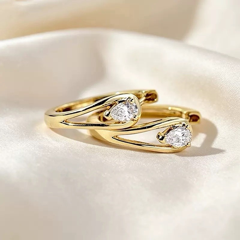 18K Gold Plated Teardrop CZ Huggie Earrings Open Hoop Earrings for women 431