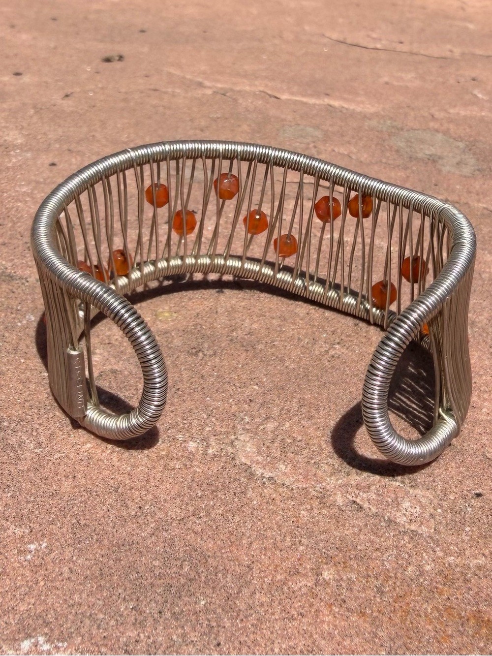 Tana Acton Sterling Silver Carnelian Asymmetrical Kinetic Cuff Bracelet Artisan